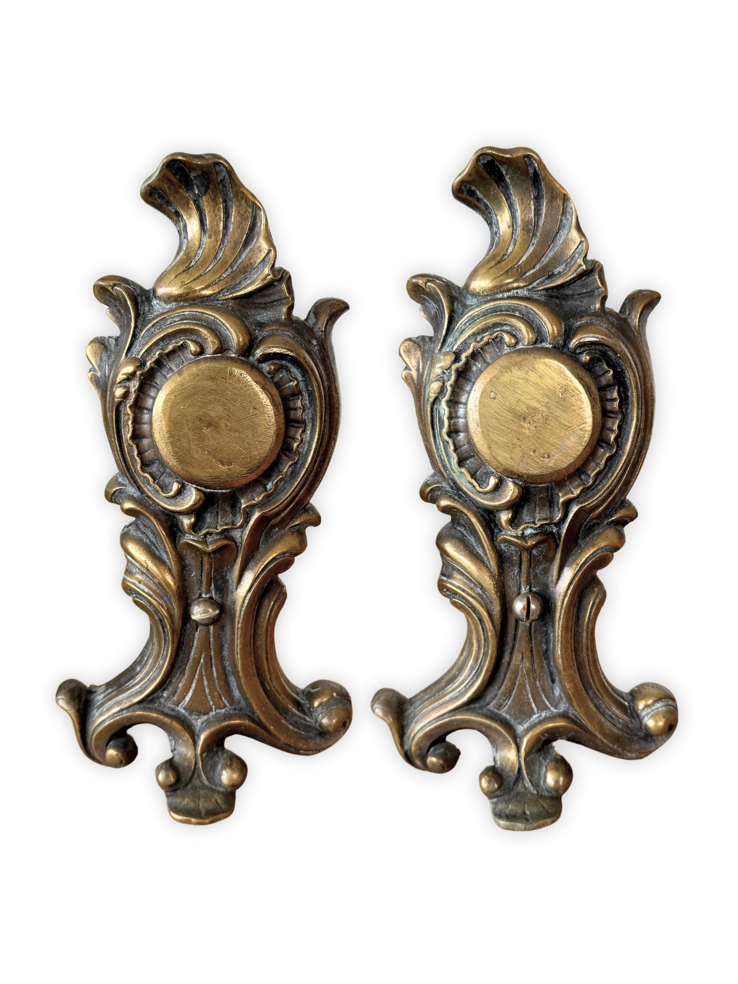 Vintage French brass andirons decorative firedogs 19th century