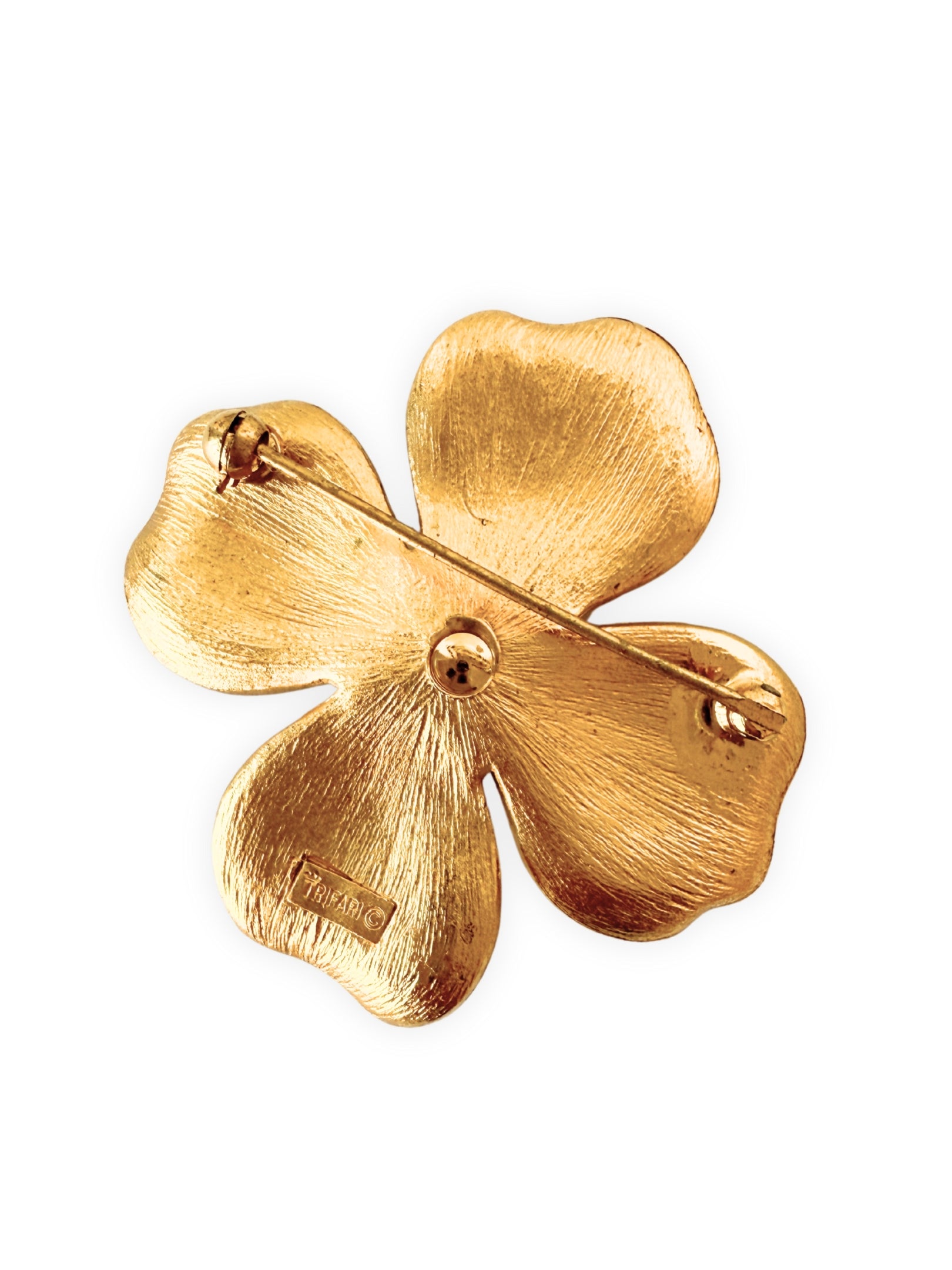 Vintage Trifari Crown Brosche Dogwood Flower gold 1960er Jahre USA