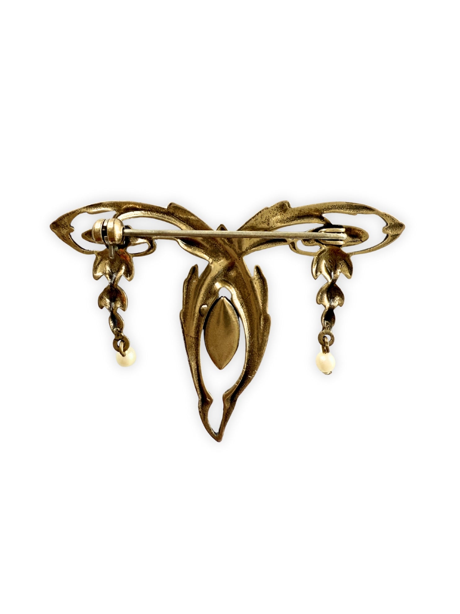 Jugendstil Brosche Frankreich – Art Nouveau mit Faux-Opal und Perlen Vintage