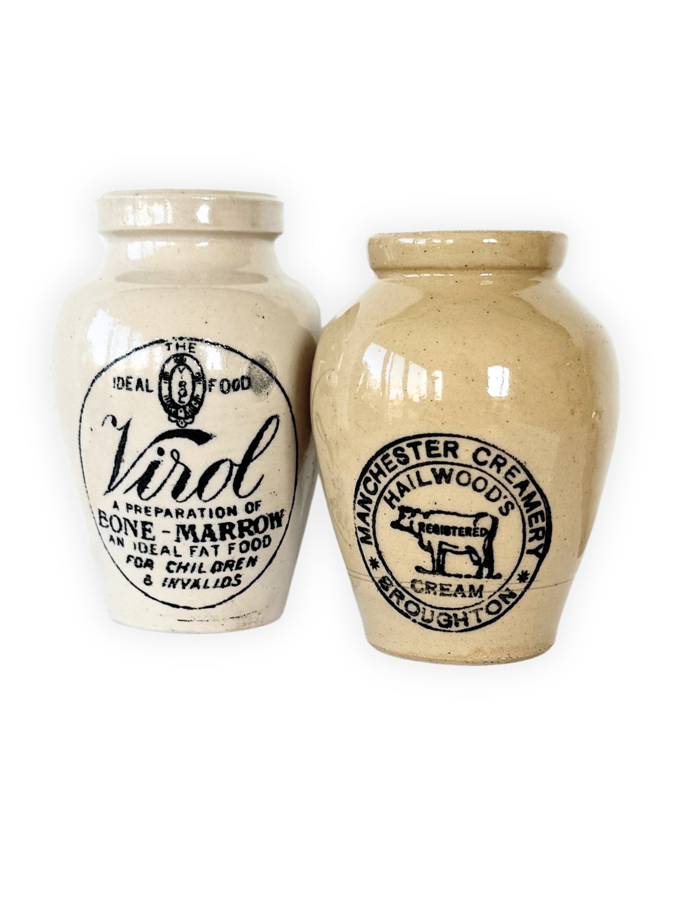 Virol Hailwoods Cream Stoneware jars Victorian England