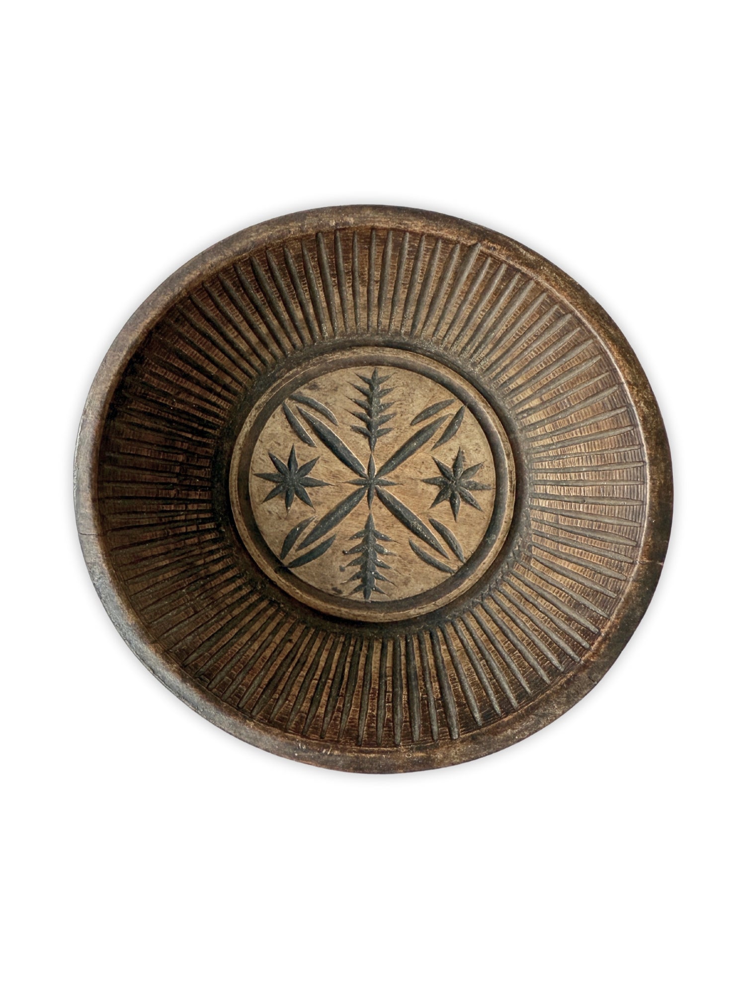 Wooden butter mold hand carved rosette folk art Europe