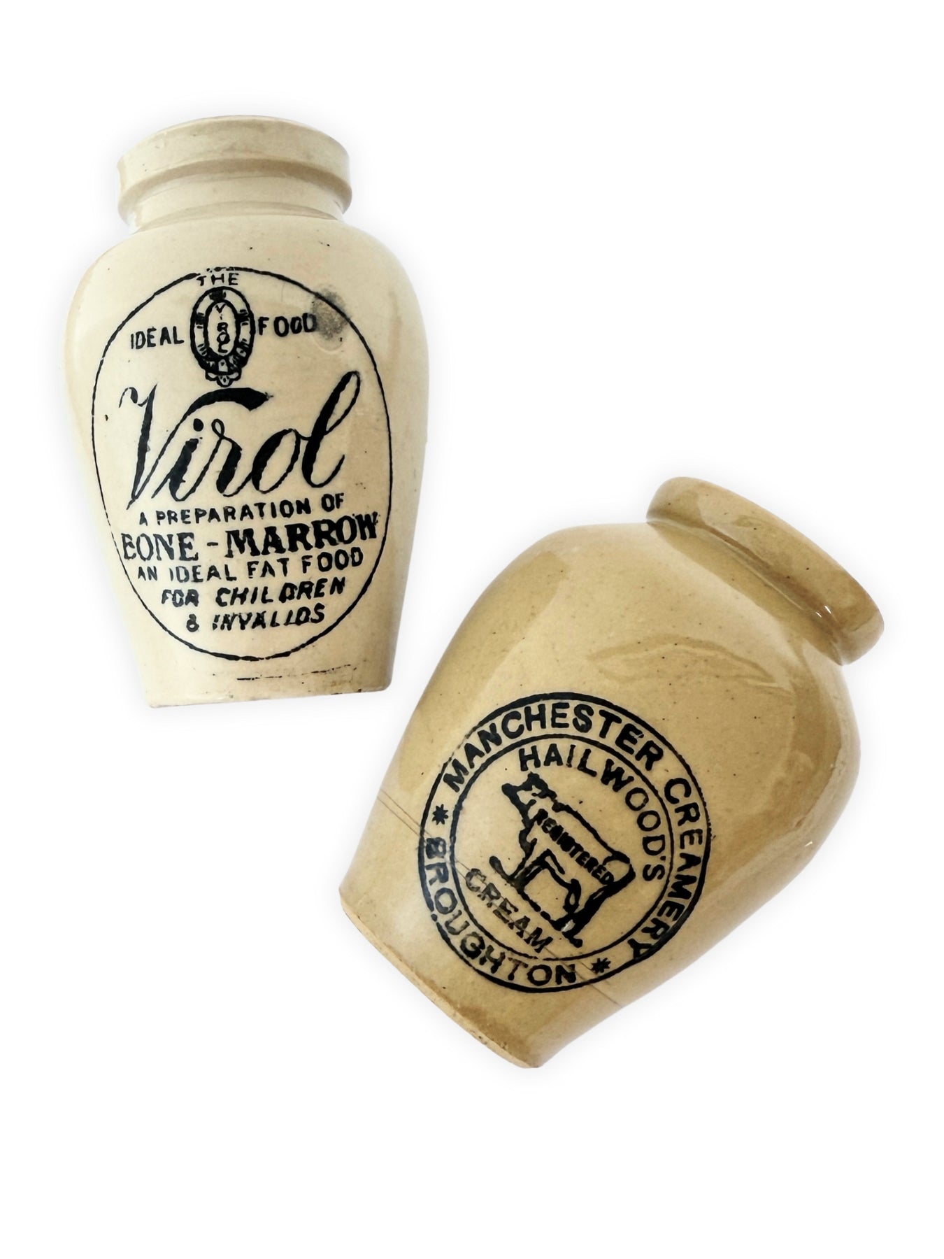 Virol Hailwoods Cream Stoneware jars Victorian England