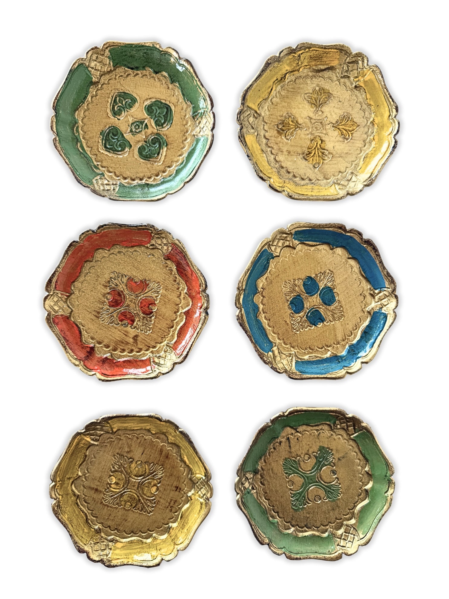 Vintage Florentine resin coaster 60s Italy floral design