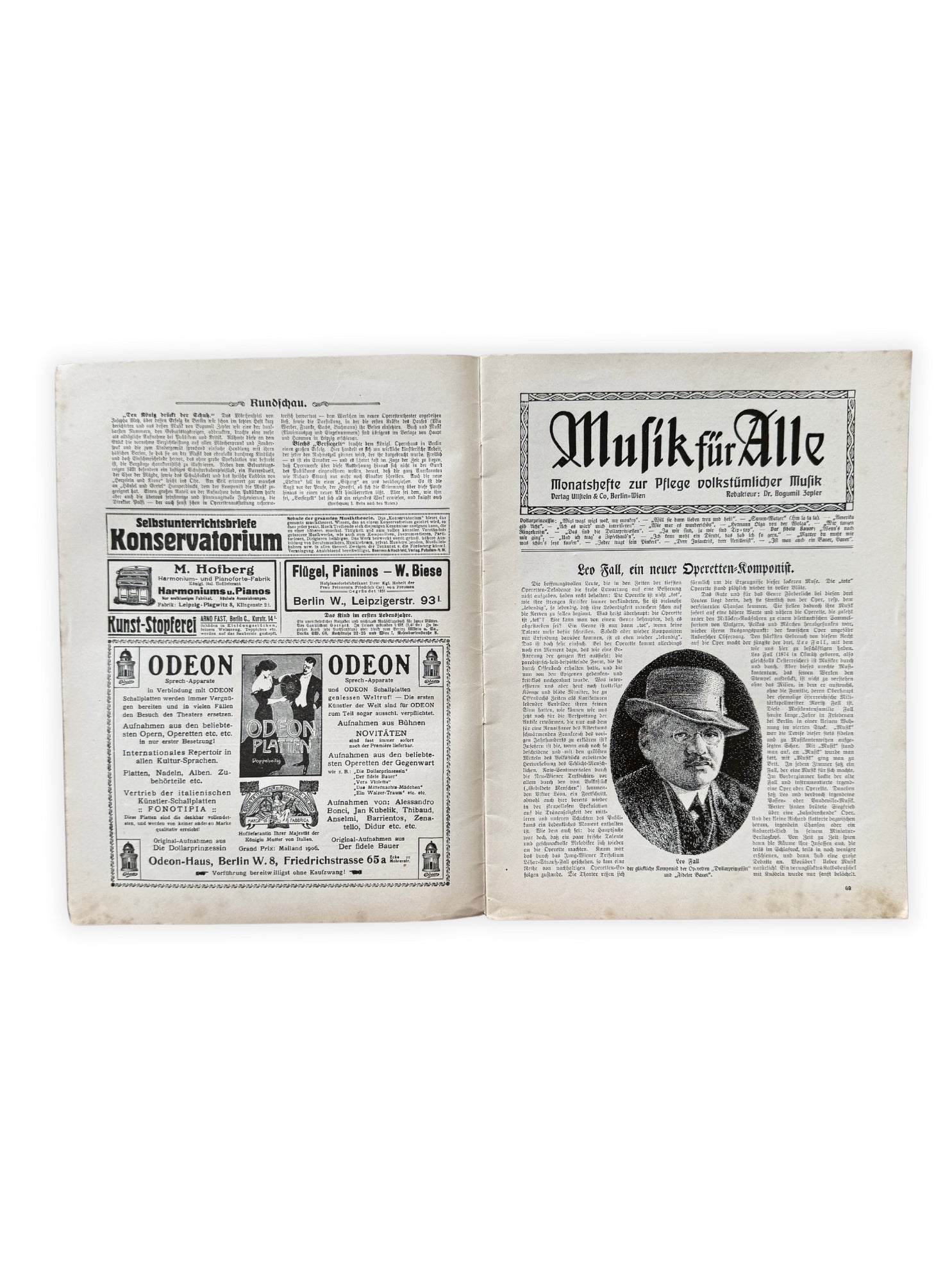 1909 Musik für Alle - Dollarprinzessin Der fidele Bauer Jahrgang V Heft 4 antikes Notenheft Ephemera