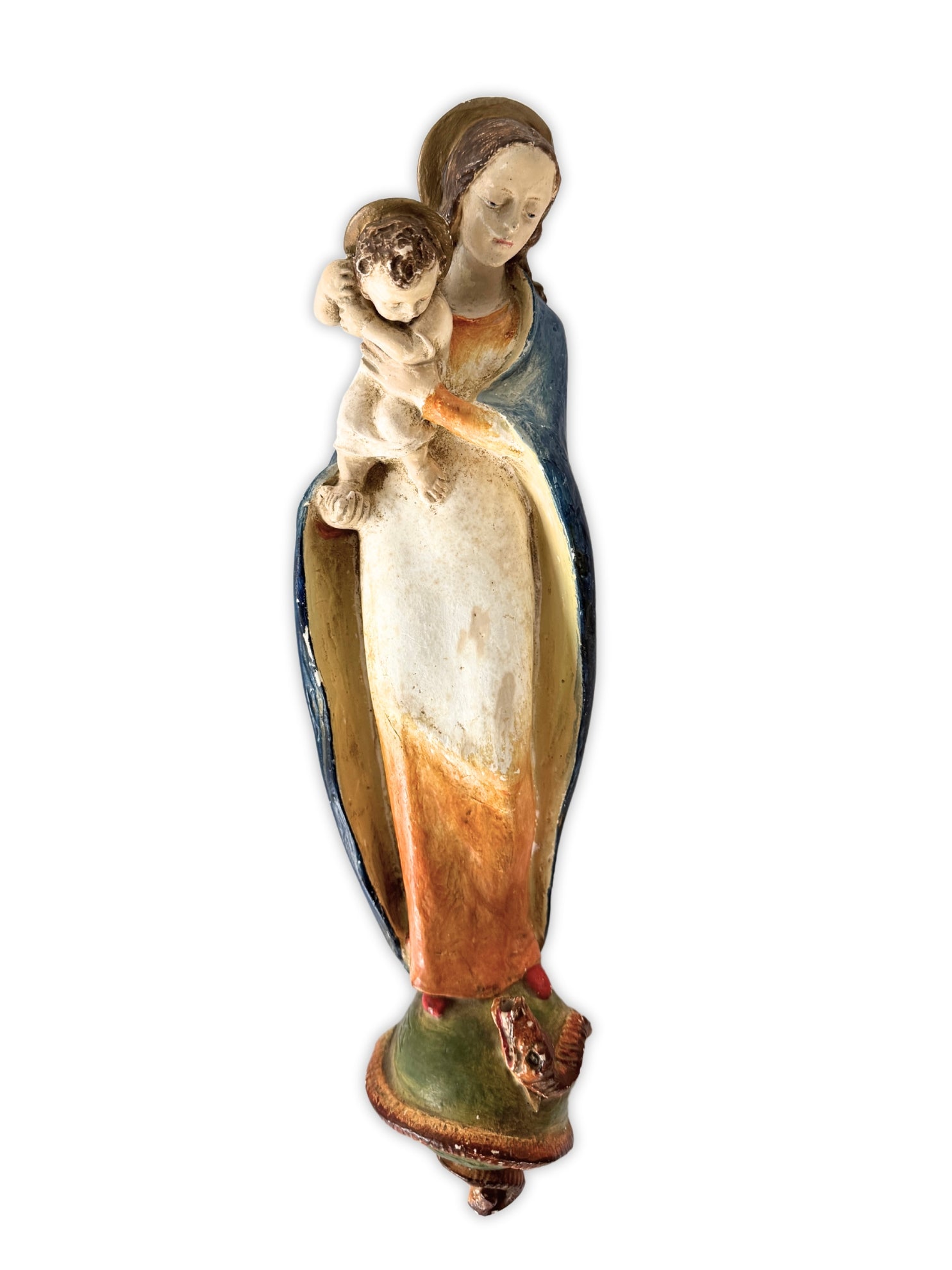 Antike Madonna mit Kind Wandfigur Brocante Jungfrau Maria Heiligenfigur handbemalt