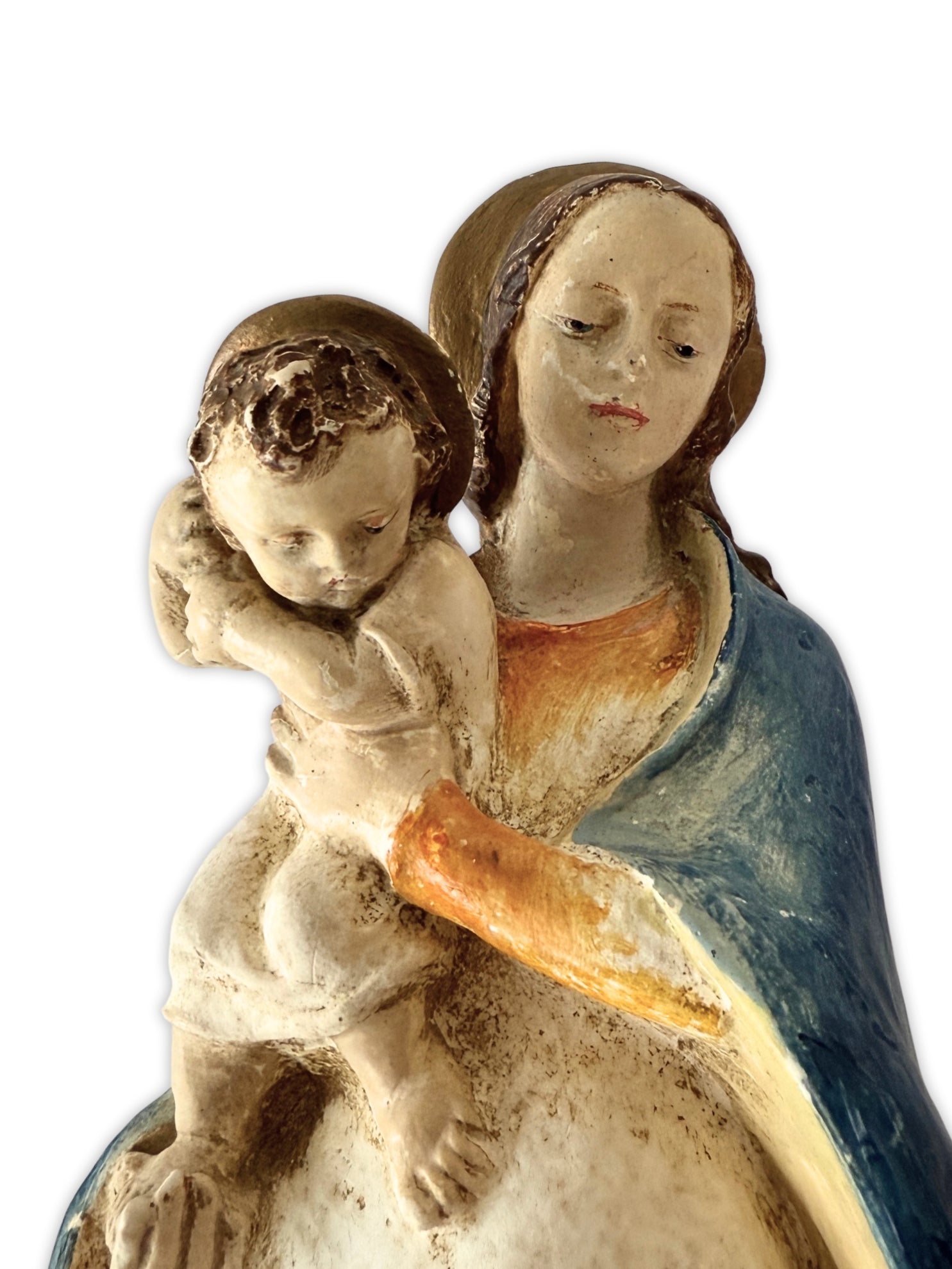 Antike Madonna mit Kind Wandfigur Brocante Jungfrau Maria Heiligenfigur handbemalt