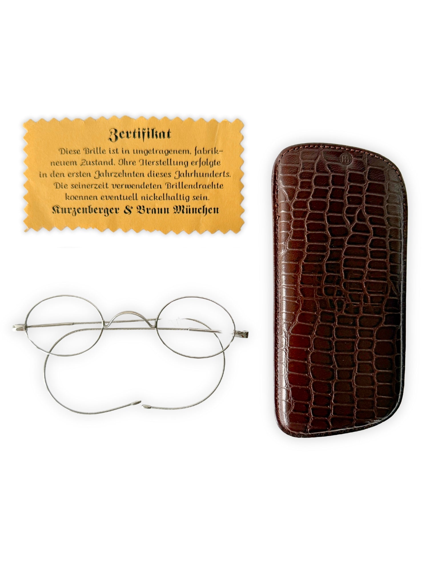 Antike Windsor Brille um 1900 – Runde Nickelbrille mit Lederetui und Authentizitätszertifikat