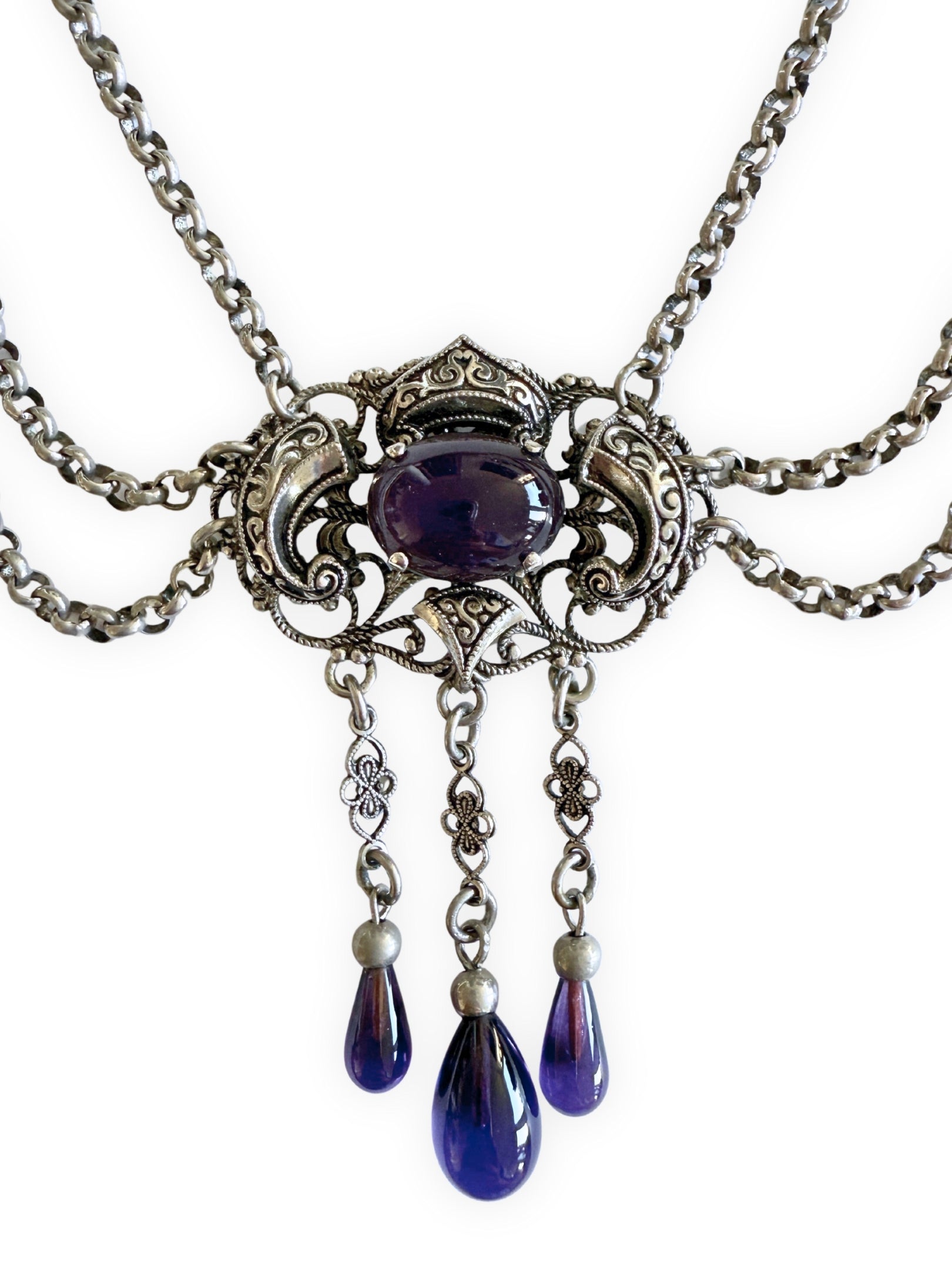Silberfarbene Kropfkette Schmuck mit Amethyststeinen