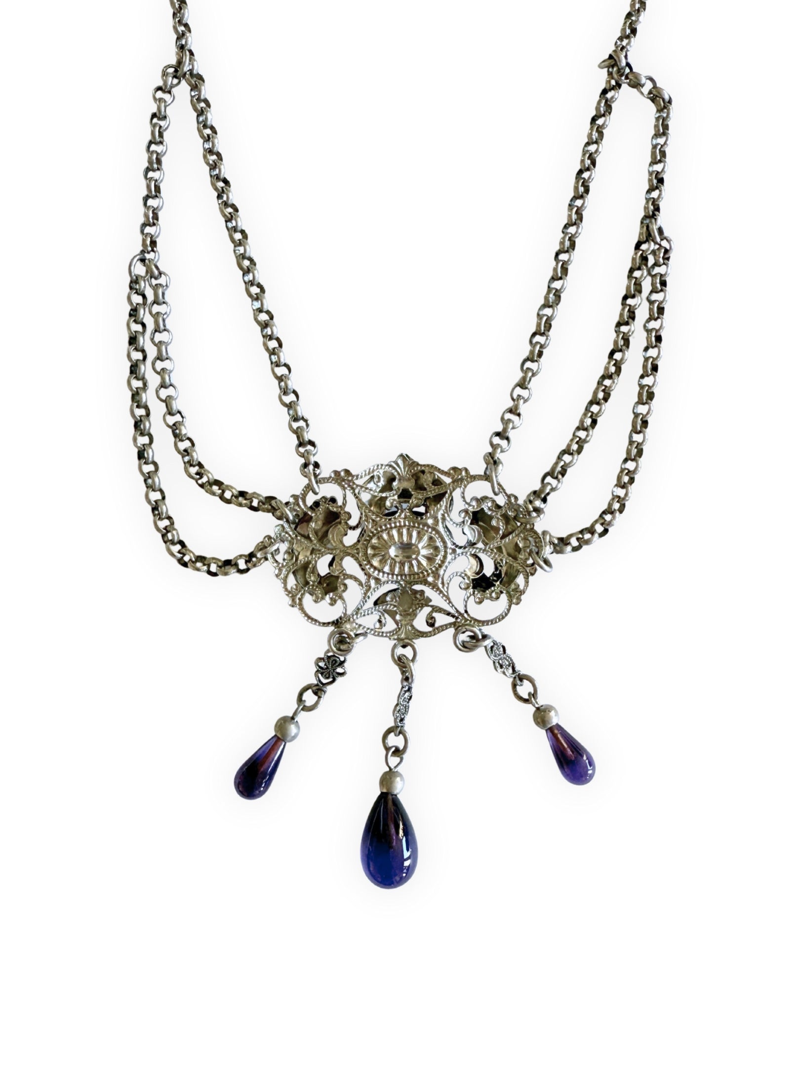 Silberfarbene Kropfkette Schmuck mit Amethyststeinen