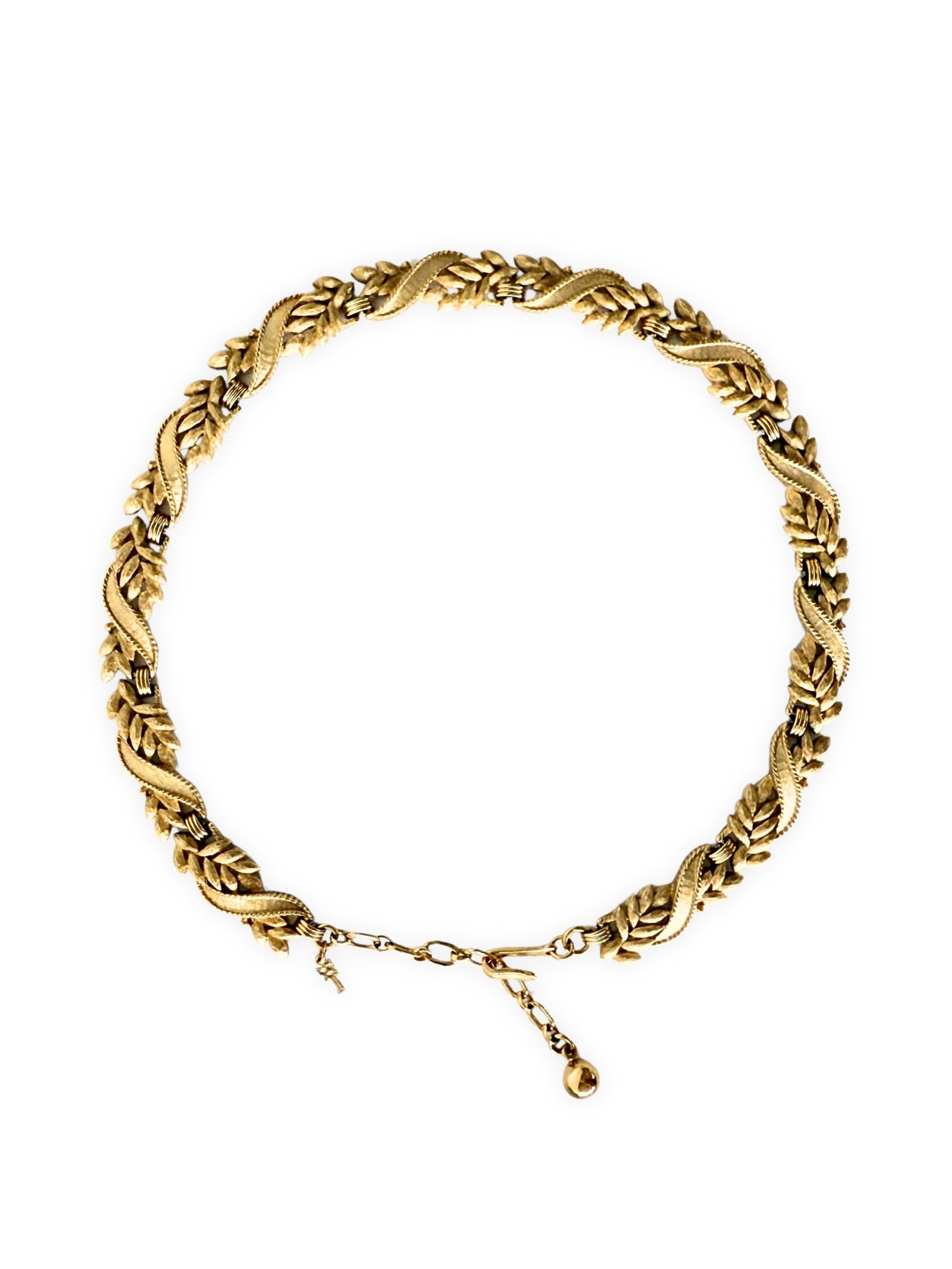 Signed Trifari Crown necklace with wheat motif 1960s US