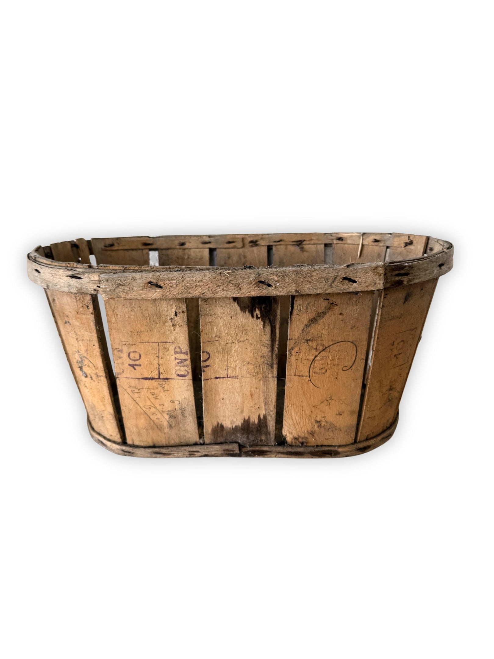 Vintage Erntekorb Mussy aus Frankreich 20 Liter Holzkorb