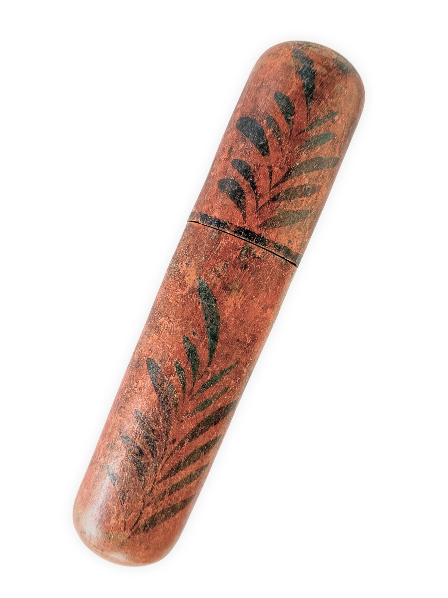 Antikes Segel Reparatur Etui aus Holz handbemalt von Seeleuten maritime Antiquitäten 19. Jahrhundert