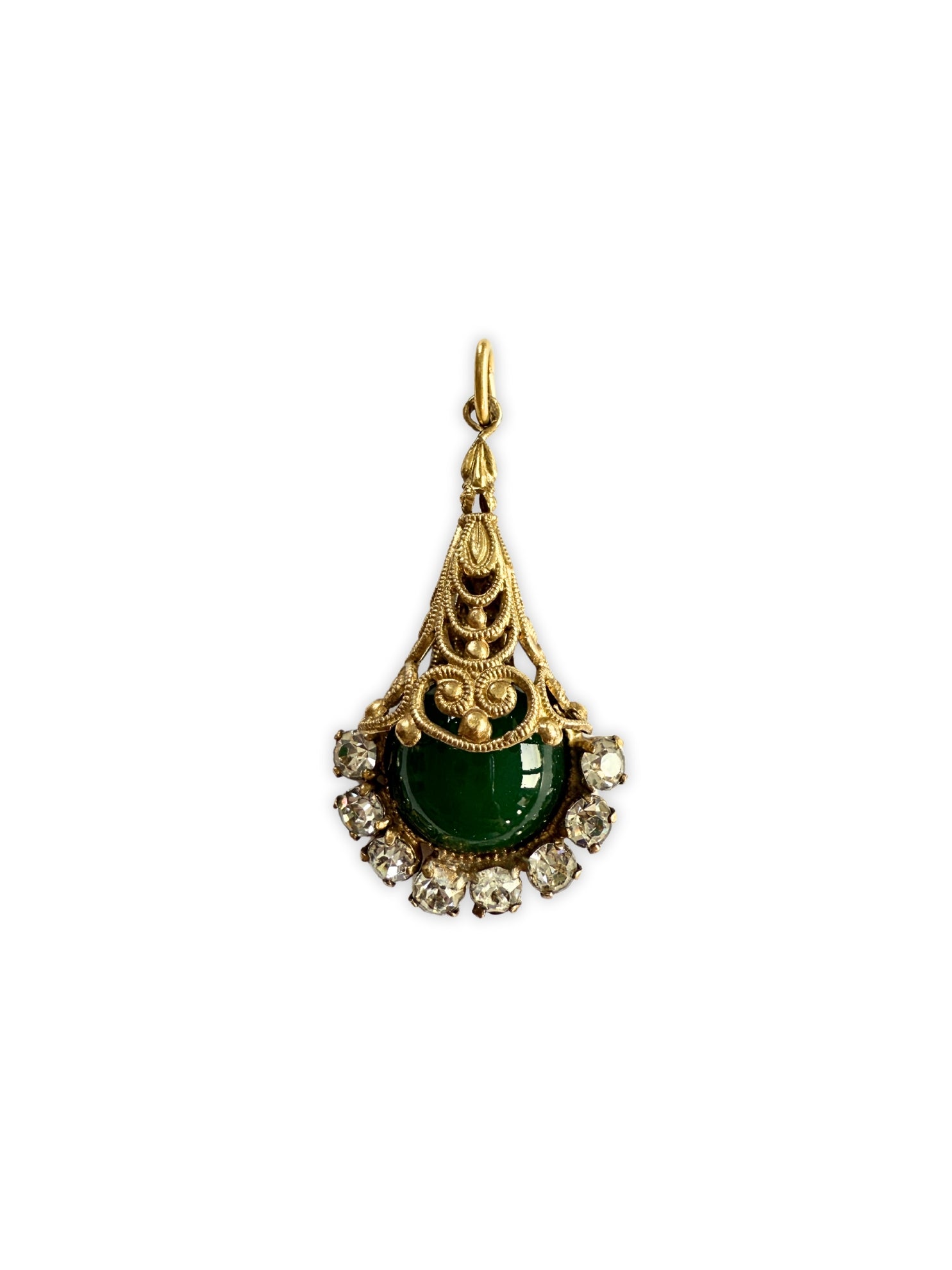 Vintage Art Deco pendant green cabochon 1930s style