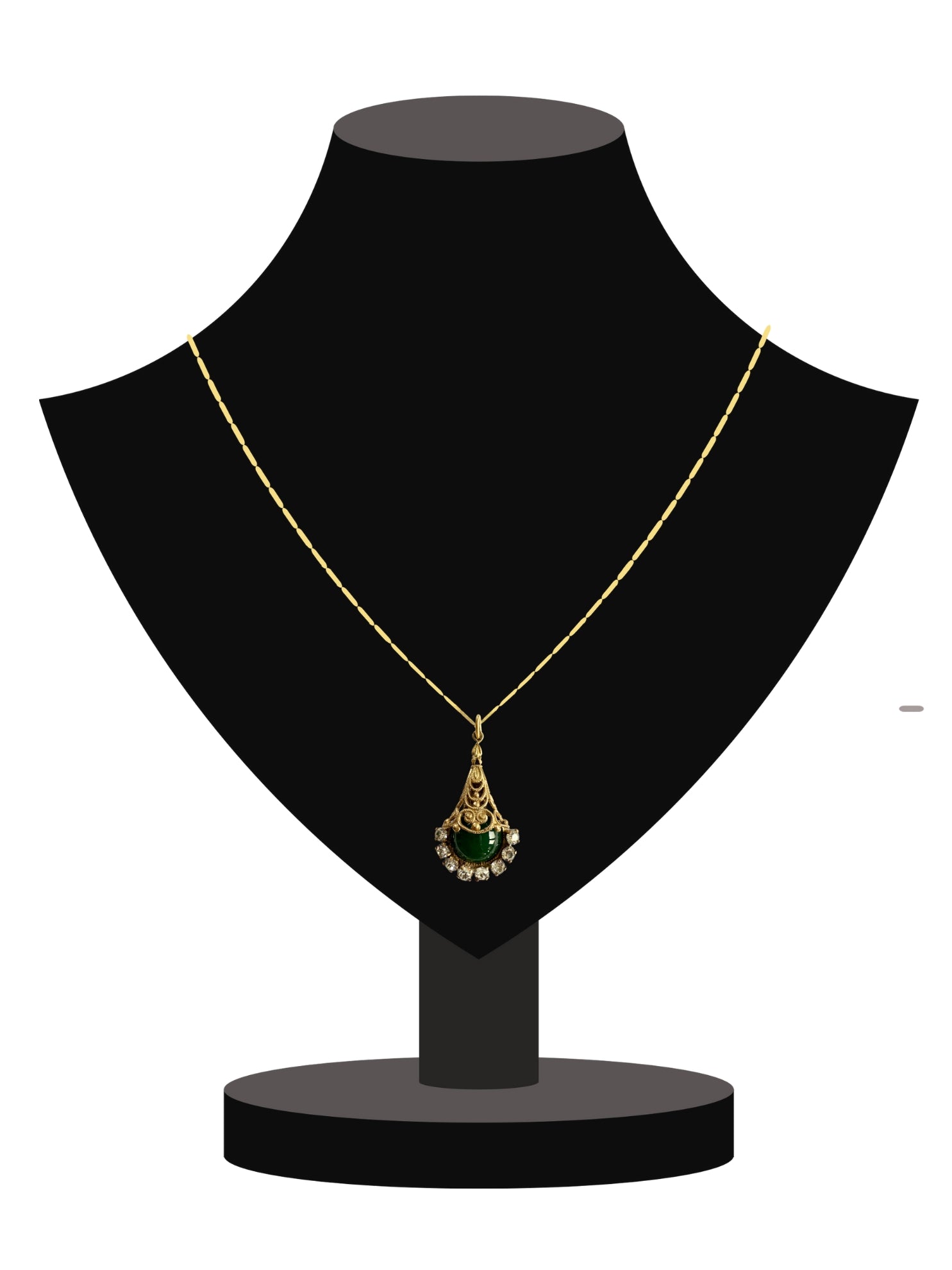 Vintage Art Deco pendant green cabochon 1930s style