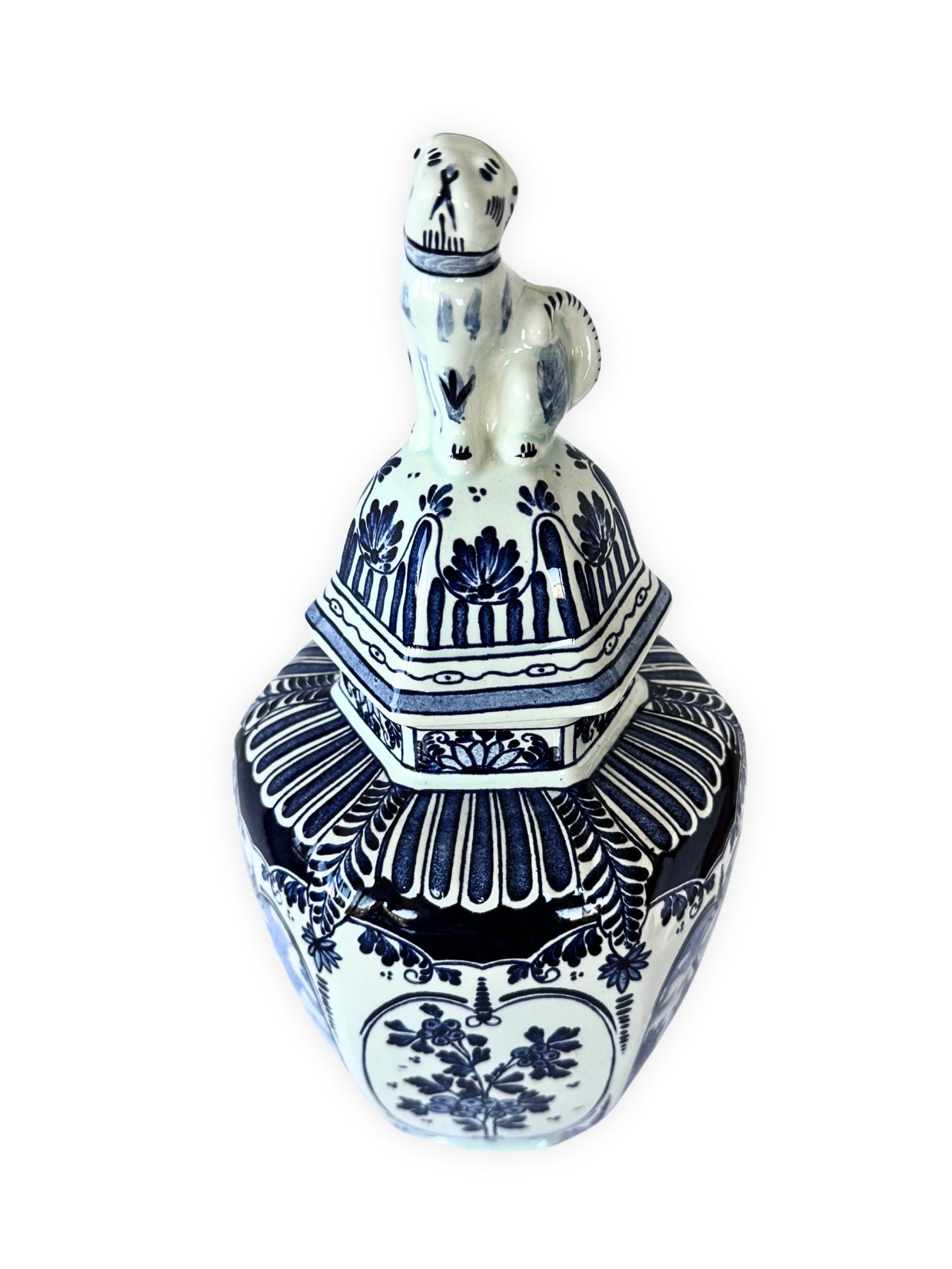 Delfter Urne Boch Royal Sphinx – Handbemalte Keramik mit Hundeaufsatz