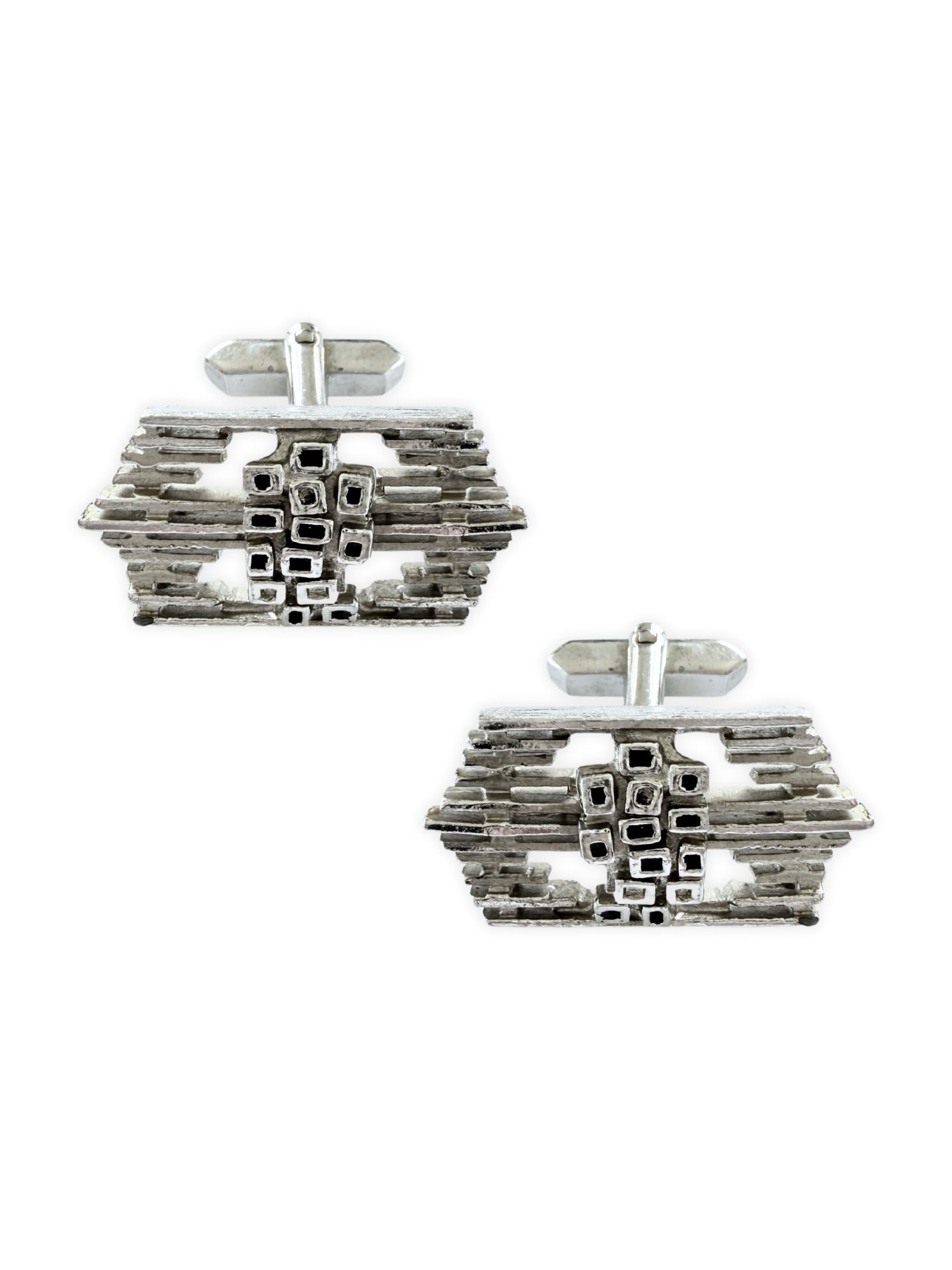 Vintage Brutalist cufflinks silver 1970s bold design