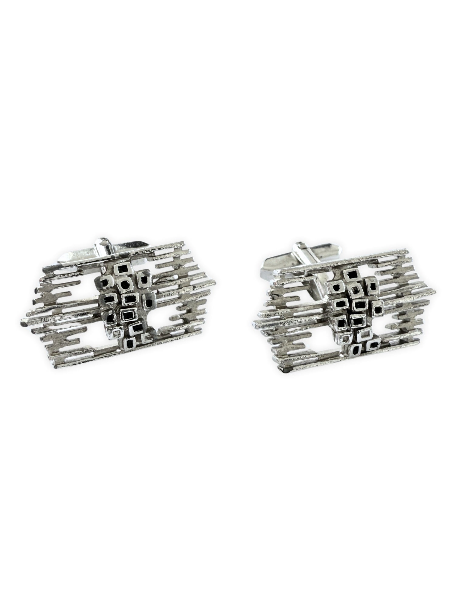 Vintage Brutalist cufflinks silver 1970s bold design