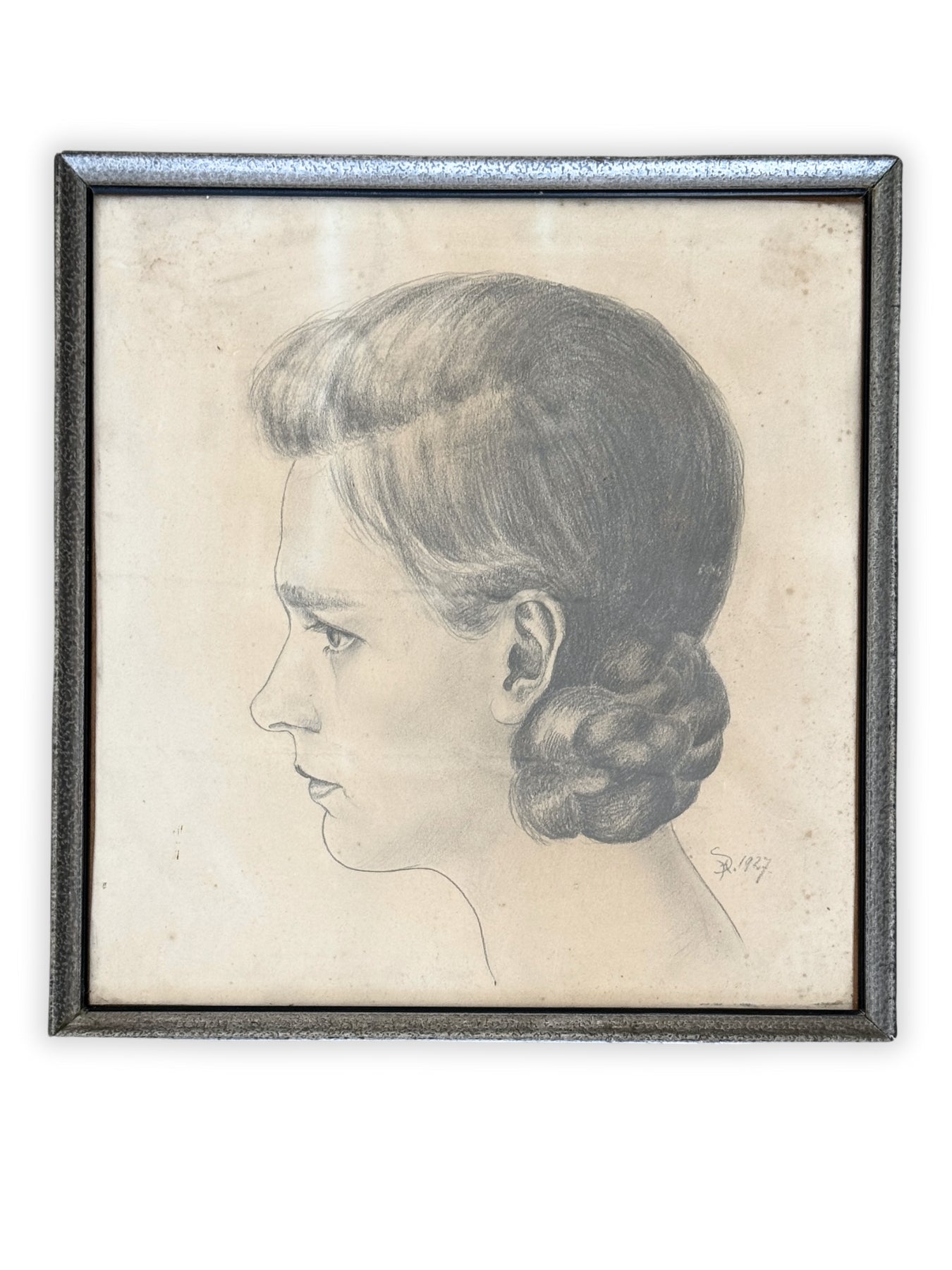1927 portrait drawing framed pencil chalk antique artwork