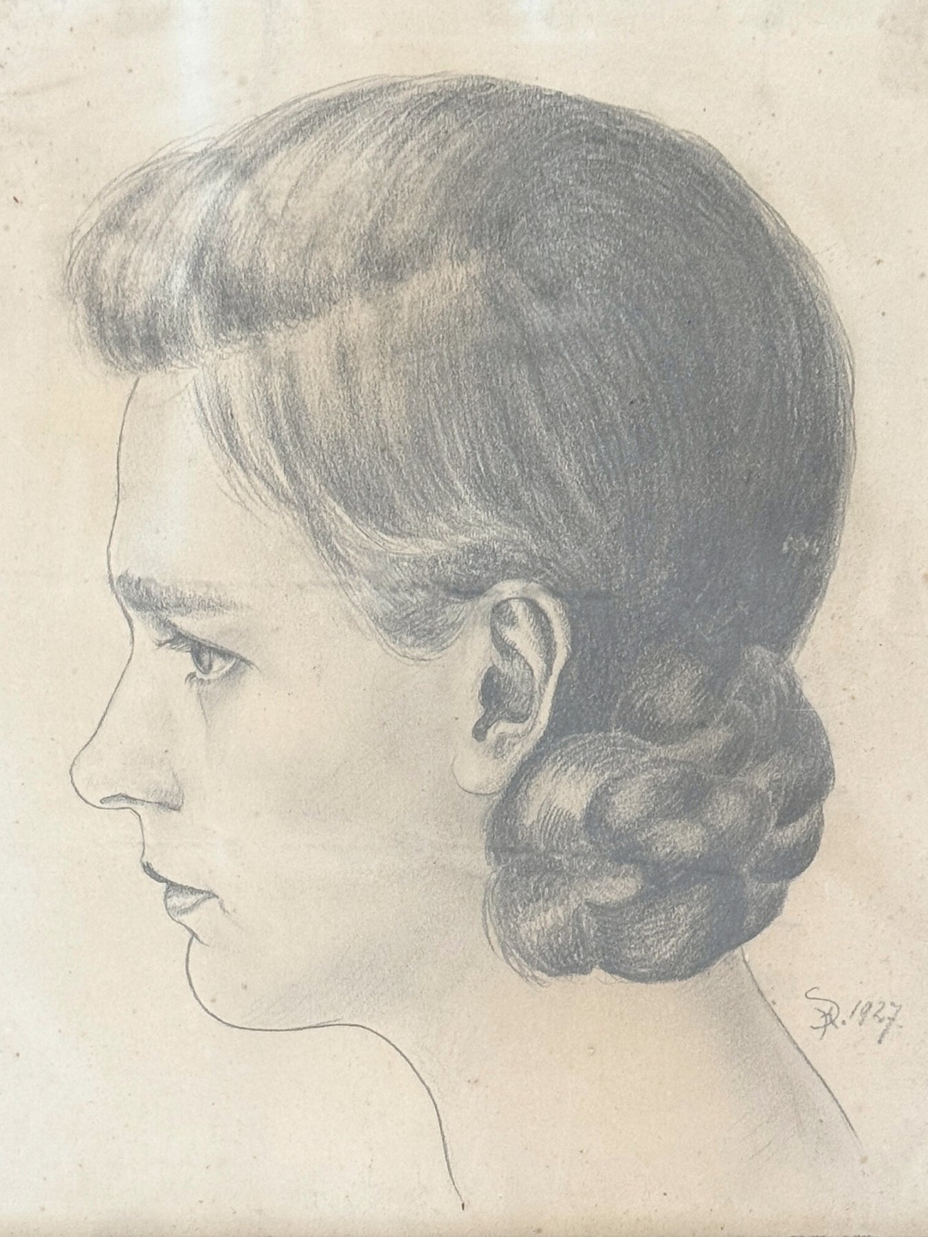 1927 portrait drawing framed pencil chalk antique artwork