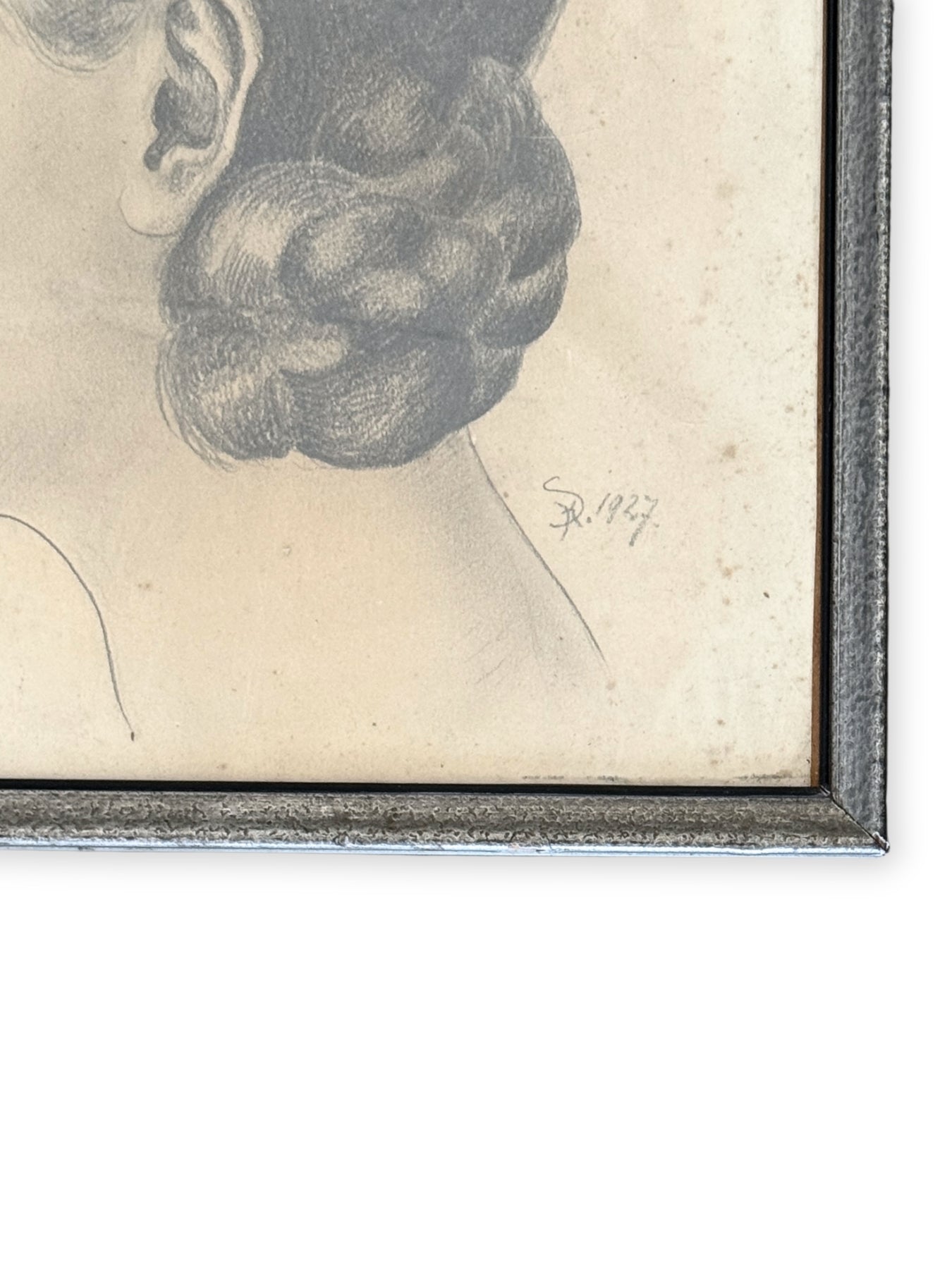 Vintage Porträt Zeichnung datiert 1927 Bleistift Kreide gerahmt antik