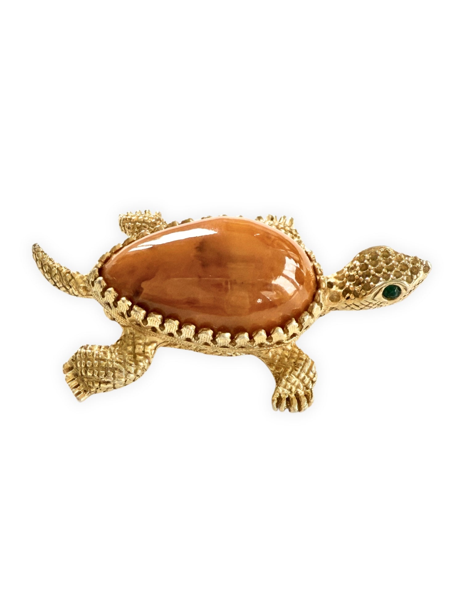 Vintage Schildkröten-Brosche vergoldet mit Schmucksteinen