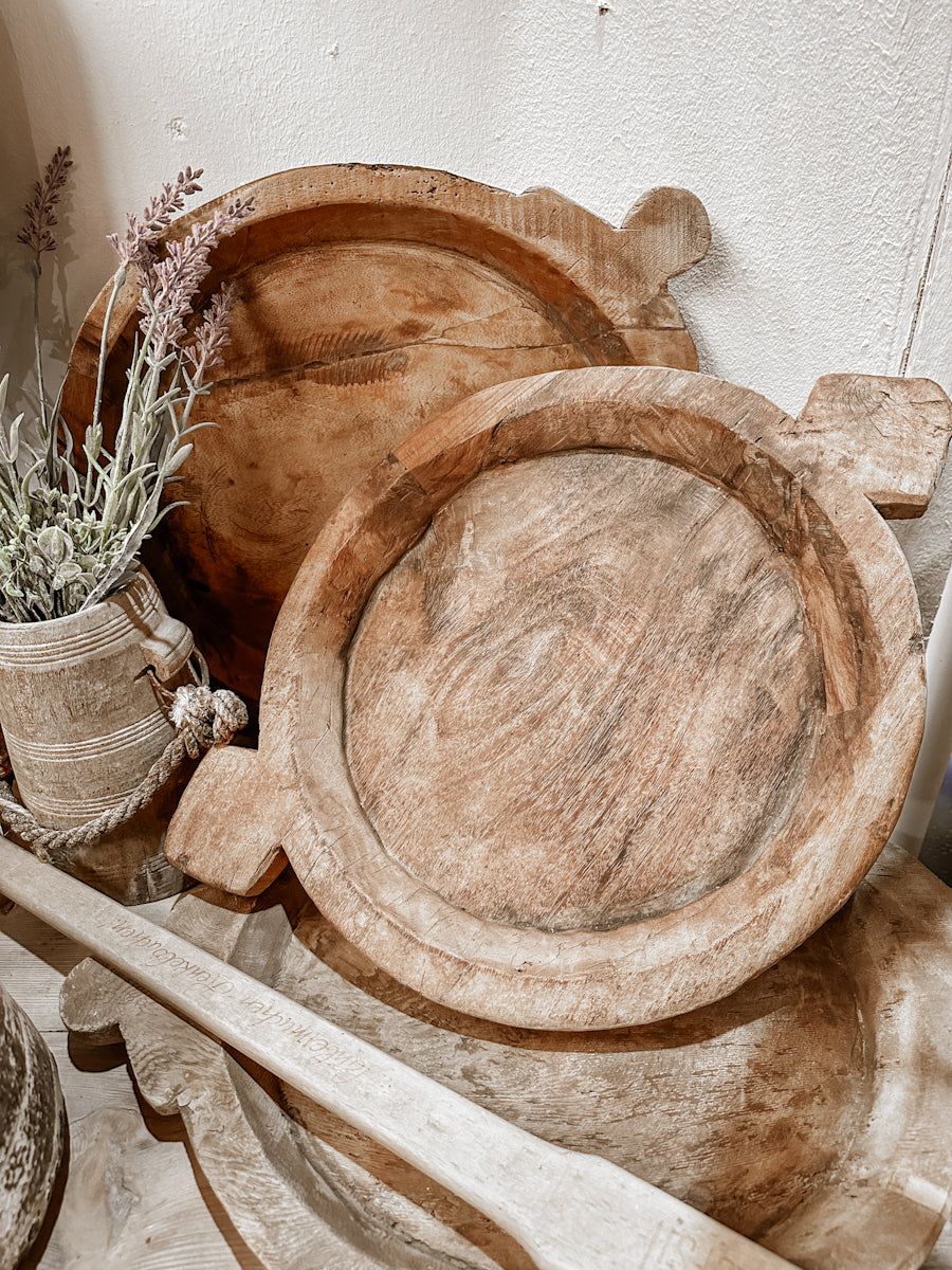 Antique Chapati Wooden Bowl with Handles