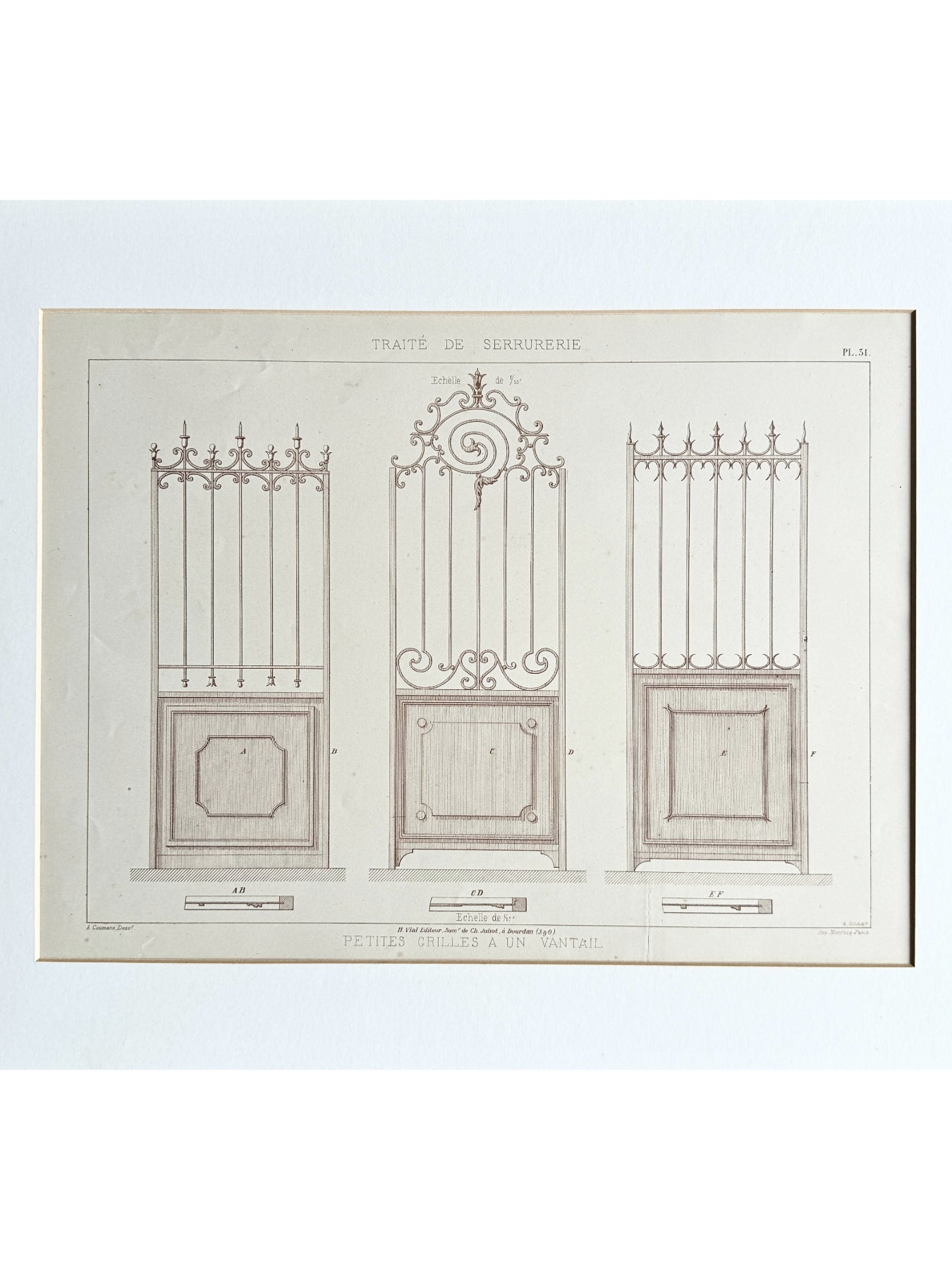 Architekturzeichnung Lithografie – Traité de Serrurerie Pl. 31