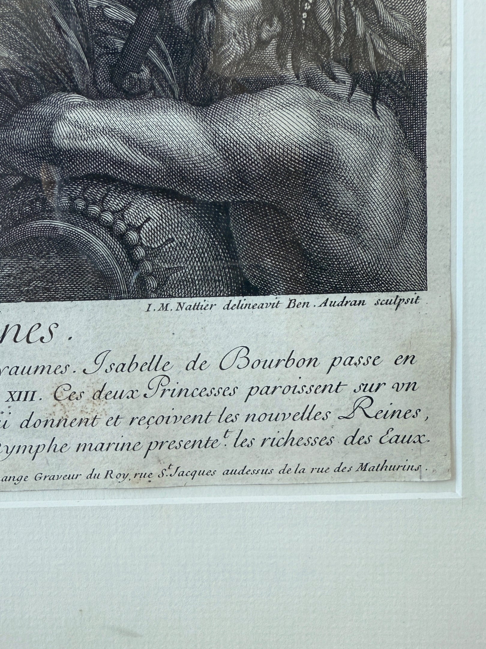 Kupferstich L'Echange des deux Reines Audran Nattier nach Peter Paul Rubens 18. Jh.