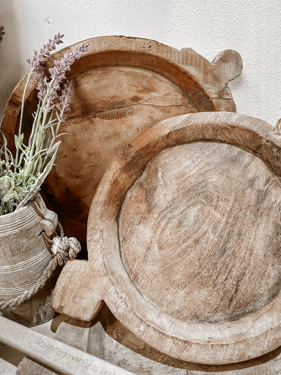 Antique Chapati Wooden Bowl with Handles
