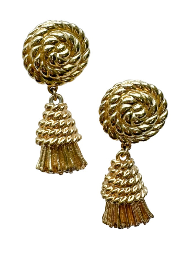 Goldene Designer Ohrringe mit Troddel USA 1980er