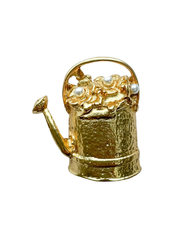 Vintage Brosche “Gießkanne” mit kleinen Perlen 1960er