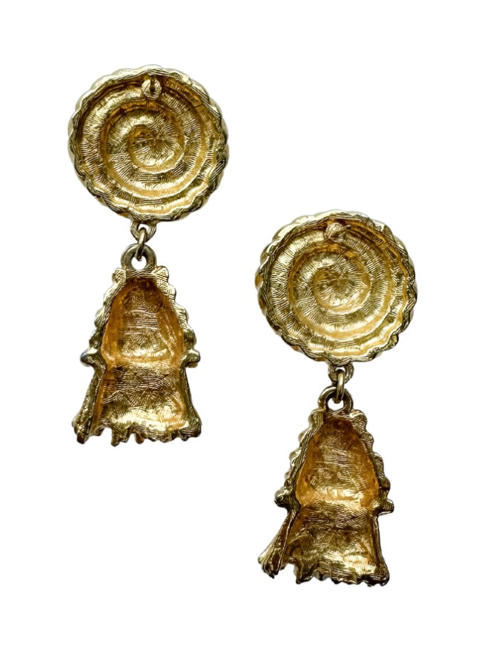 Goldene Designer Ohrringe mit Troddel USA 1980er