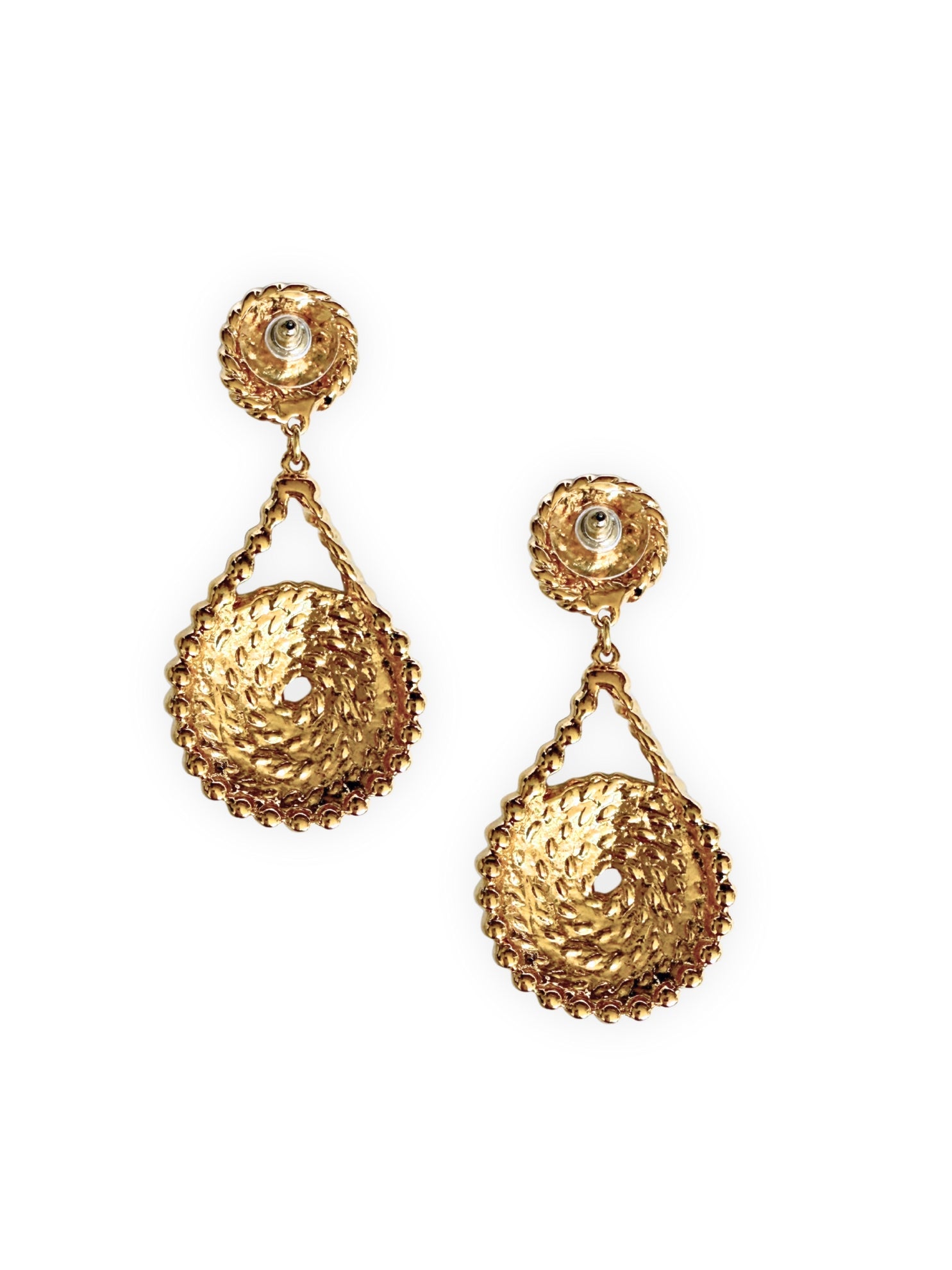 Gold designer earrings with marine cord - USA 1980s