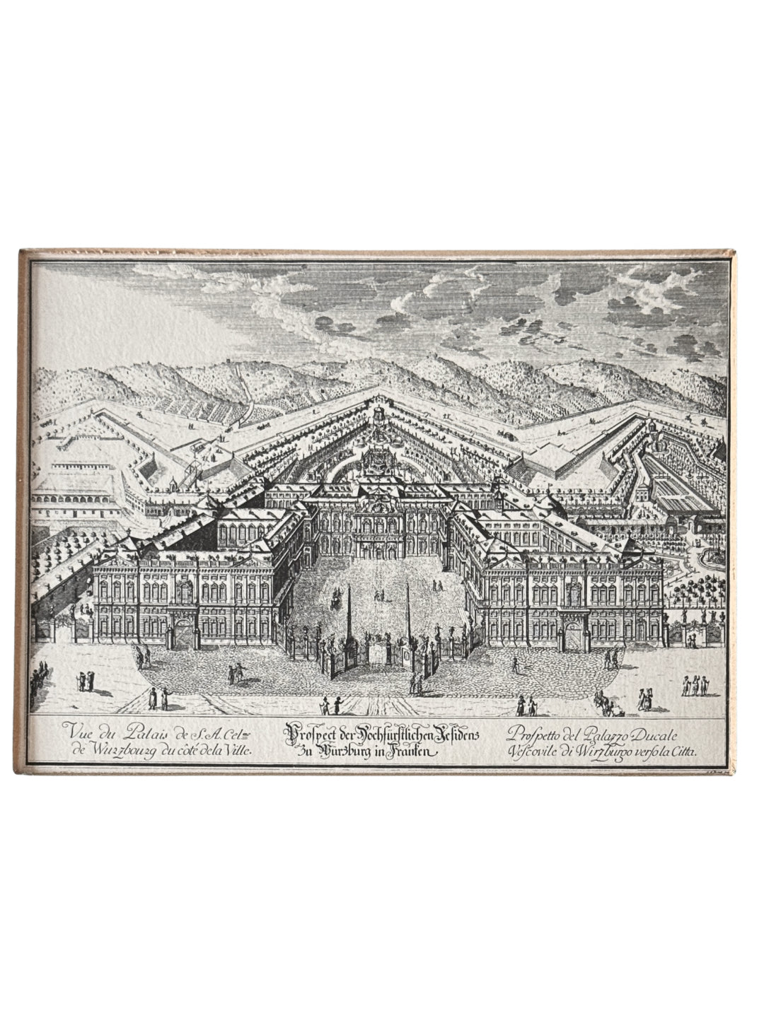 2 Antike Kupferstiche Würzburg Residenz und Universität um 1790