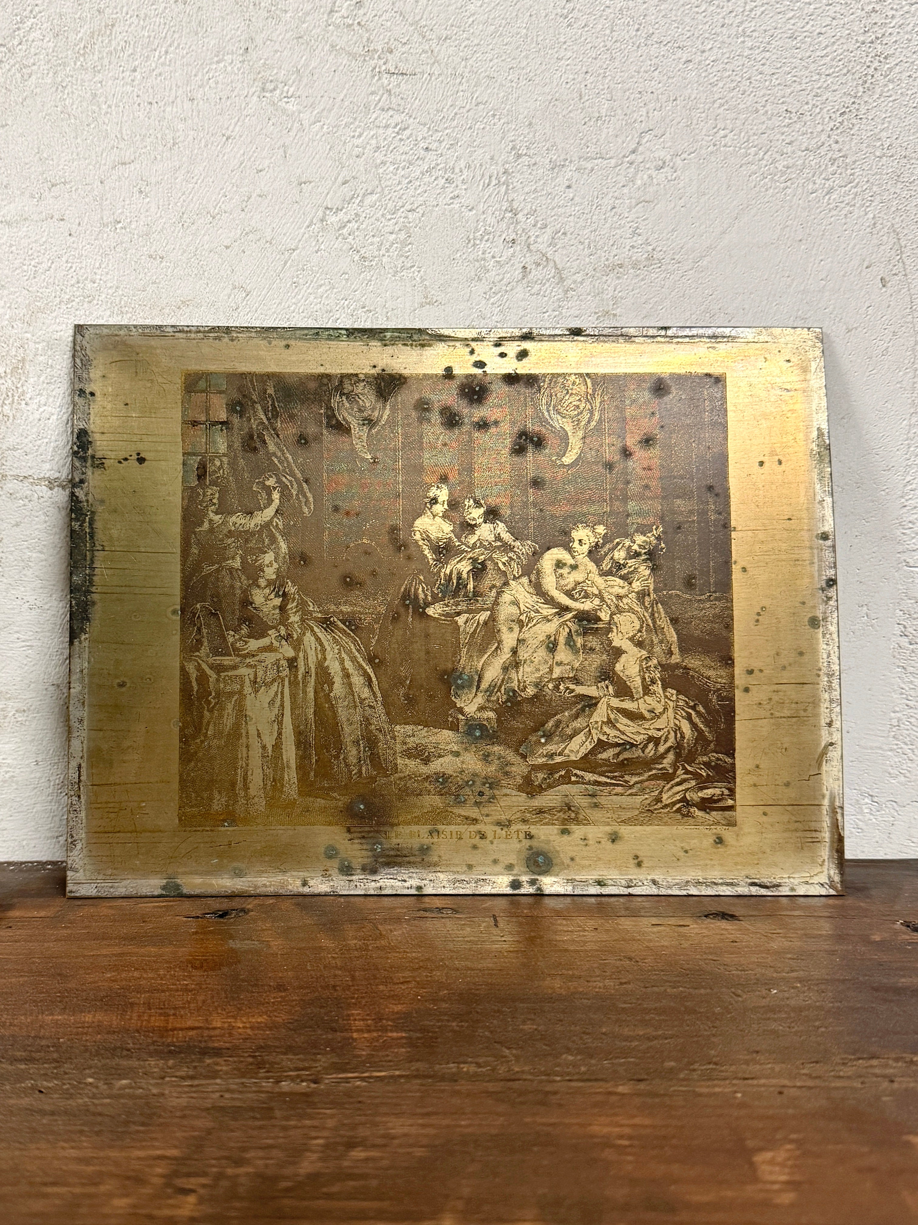 Antike Zink-Druckplatte Le Plaisir de l'Été 19. Jahrhundert