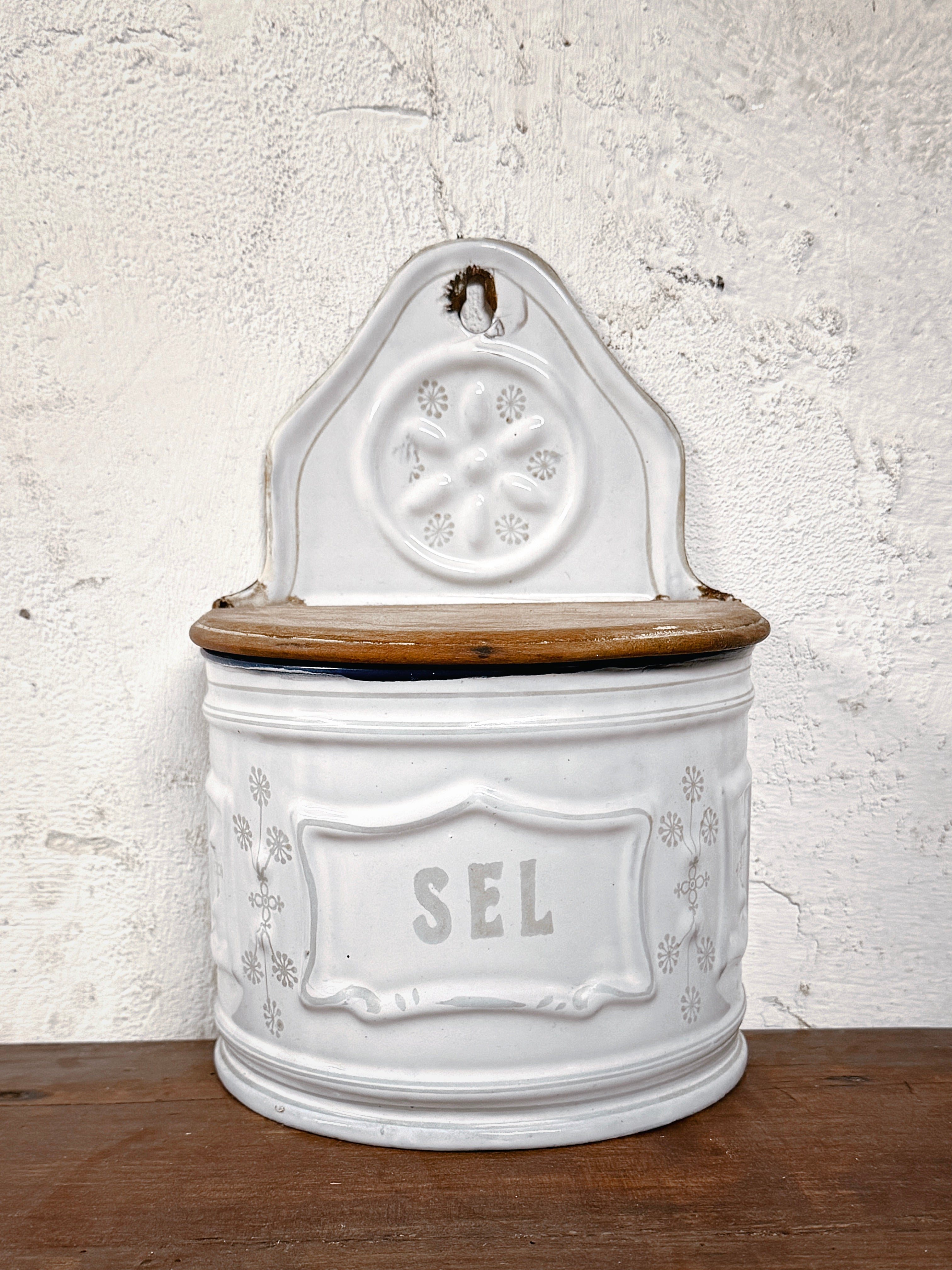 Französische Emaille Salzdose Sel