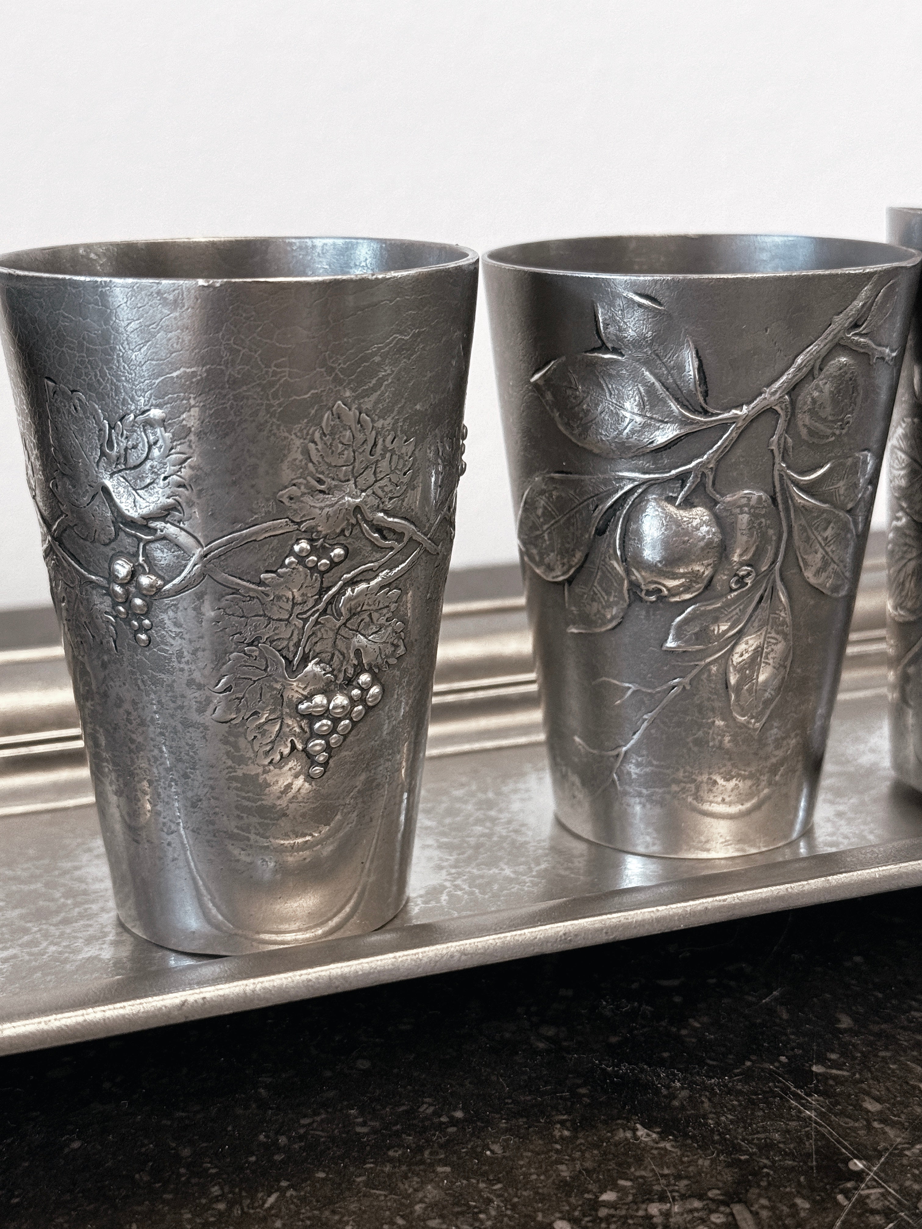 orivit jugendstil zinnbecher set