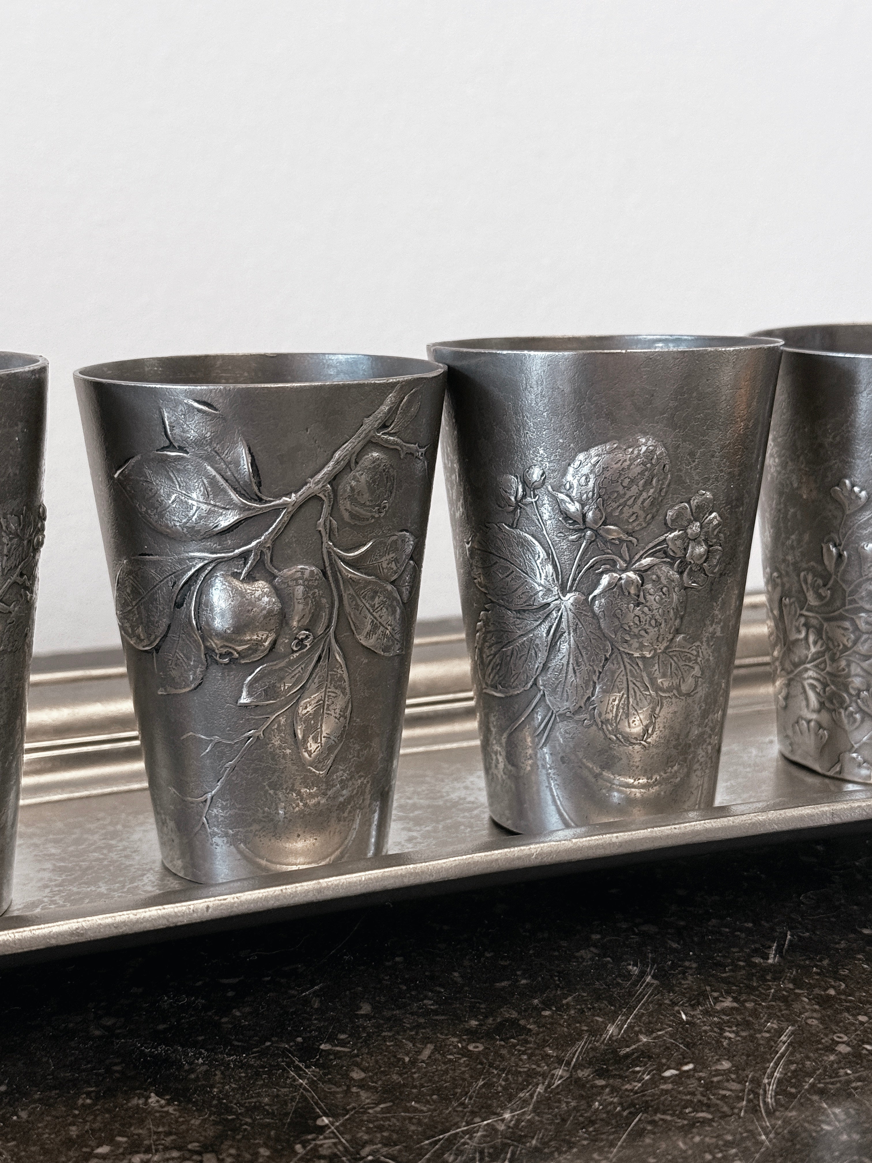 orivit jugendstil zinnbecher set