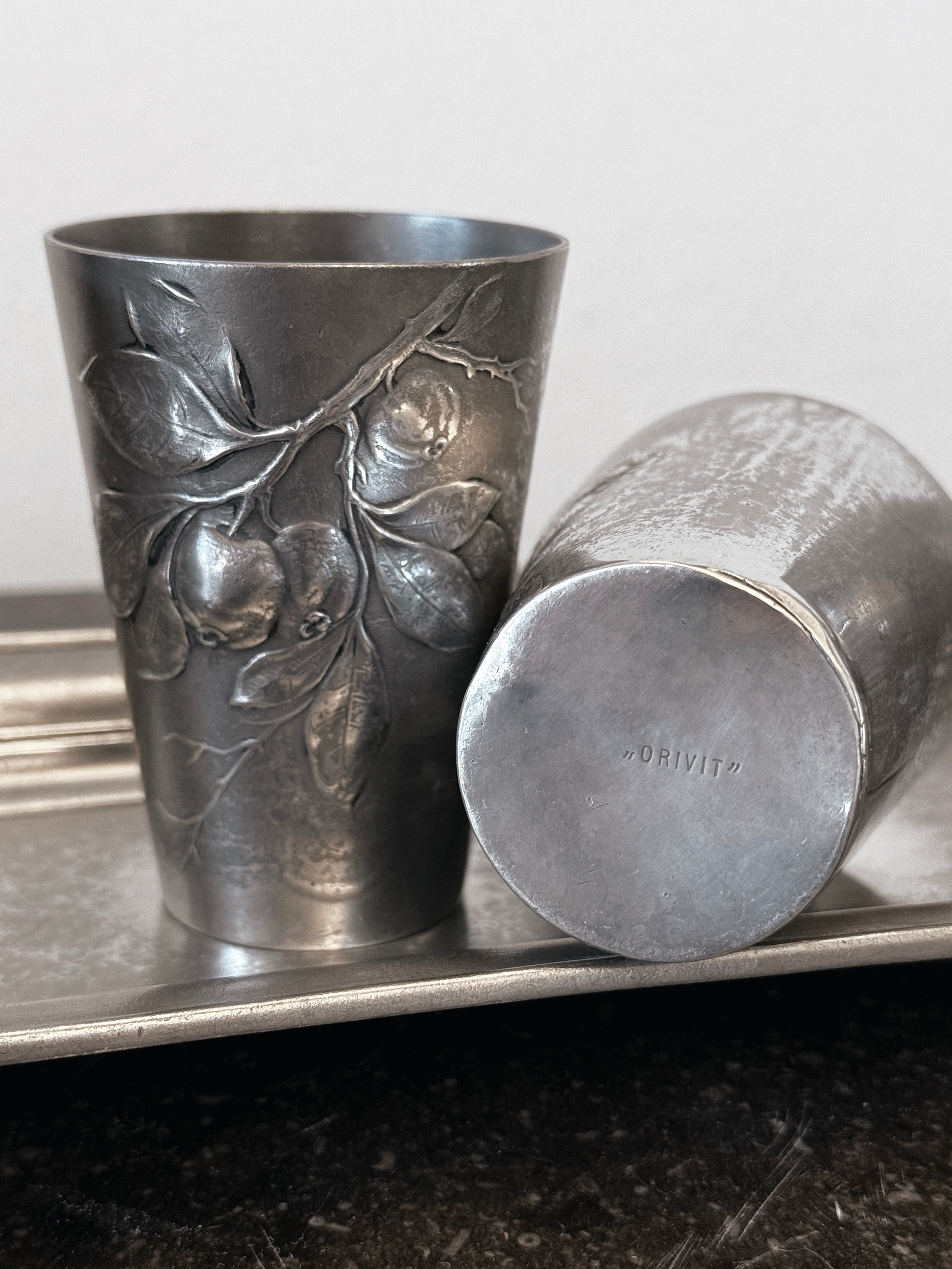 orivit jugendstil zinnbecher set