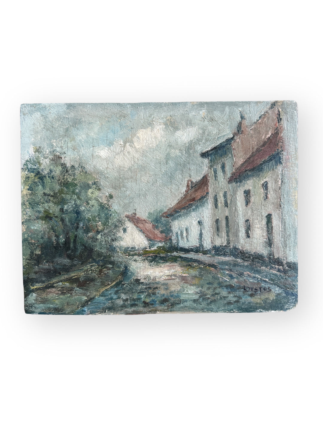 Kleines pastellfarbenes Ölgemälde auf Holzplatte
