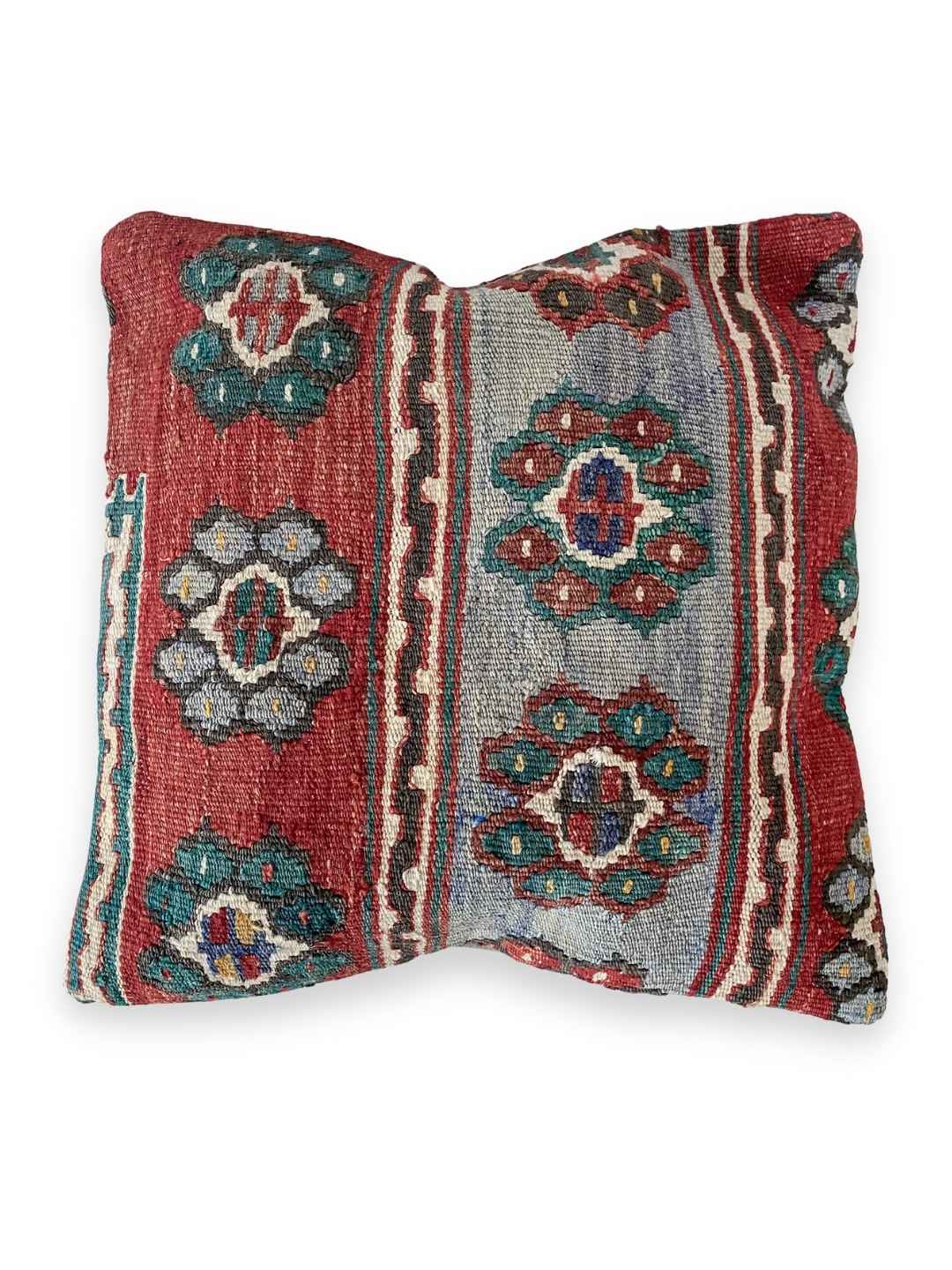 Kelimkissen handgewebt 45 x 45 cm rot-petrol