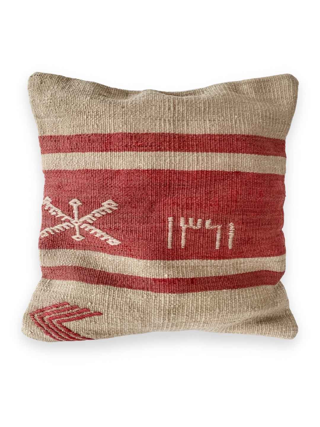 Kelimkissen handgewebt 45 x 45 cm beige-rot