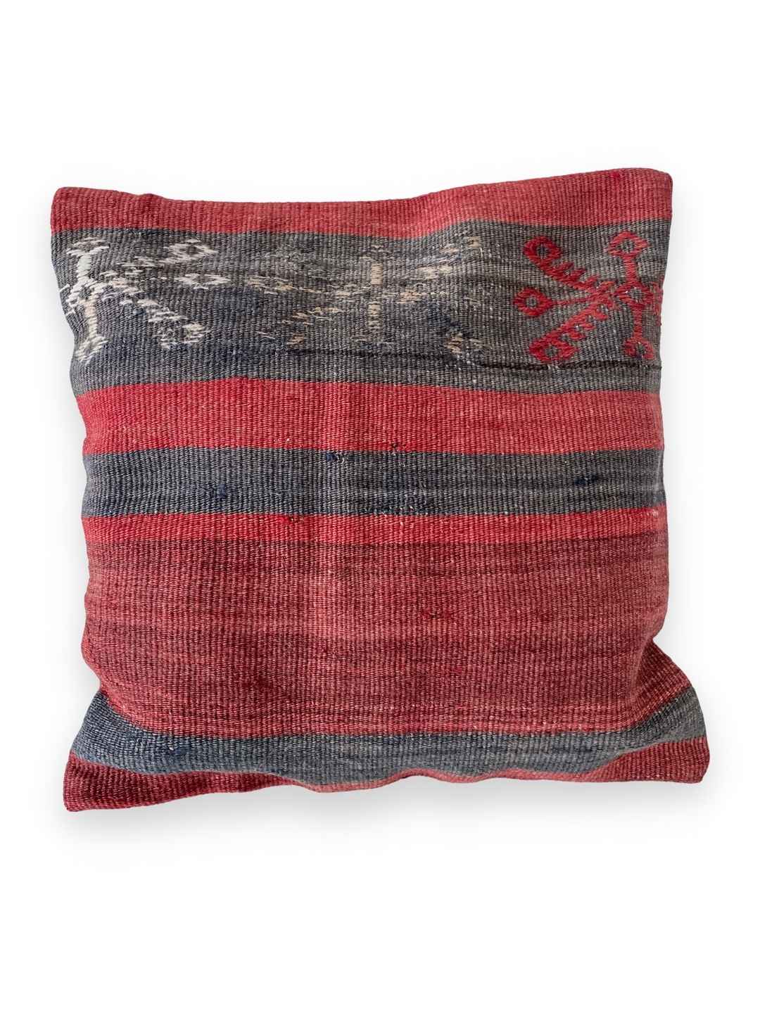 Kelimkissen handgewebt 45 x 45 cm anthrazit-rot