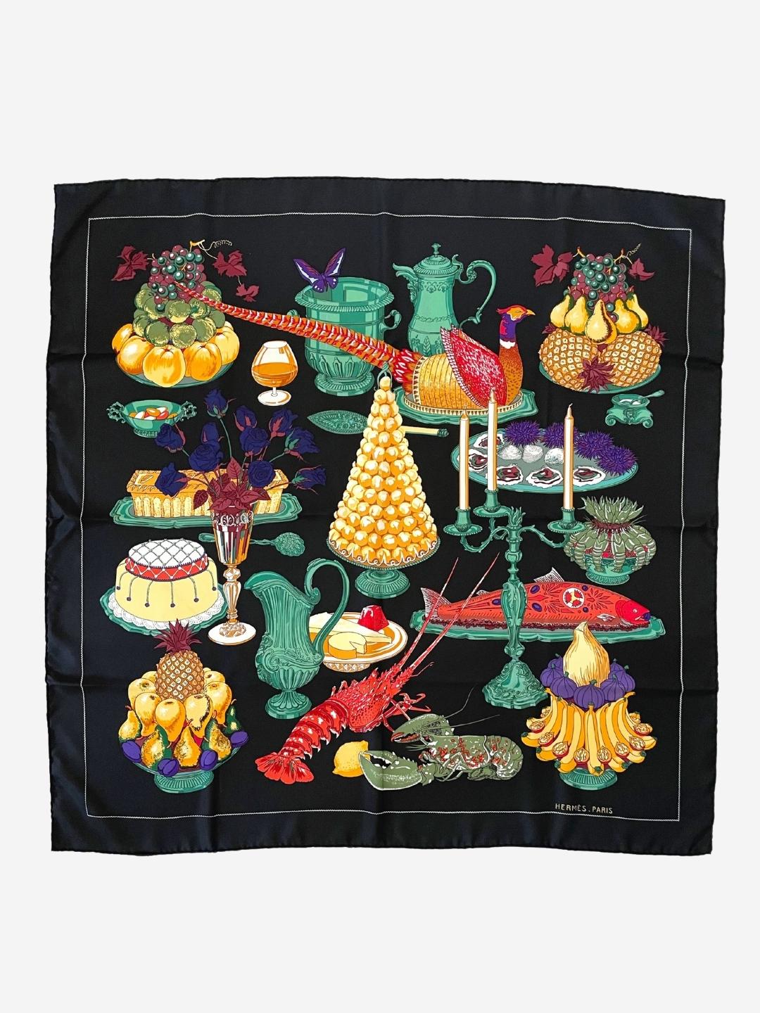 Vintage Seidencarré Hermès Paris 90 x 90 cm Gastronomie