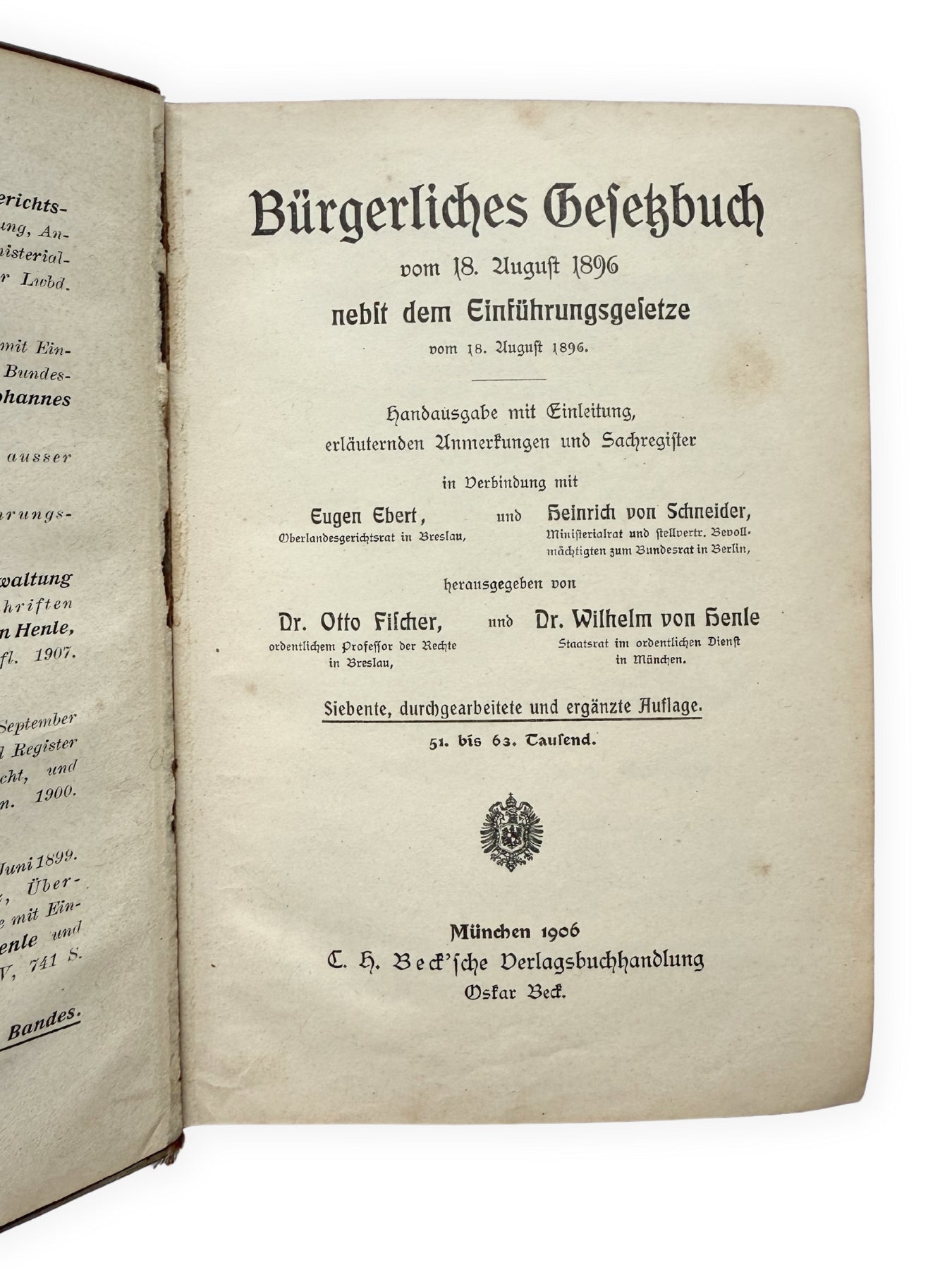 Bürgerliches Gesetzbuch BGB von 1896 Antiquariat 7. Auflage 1906