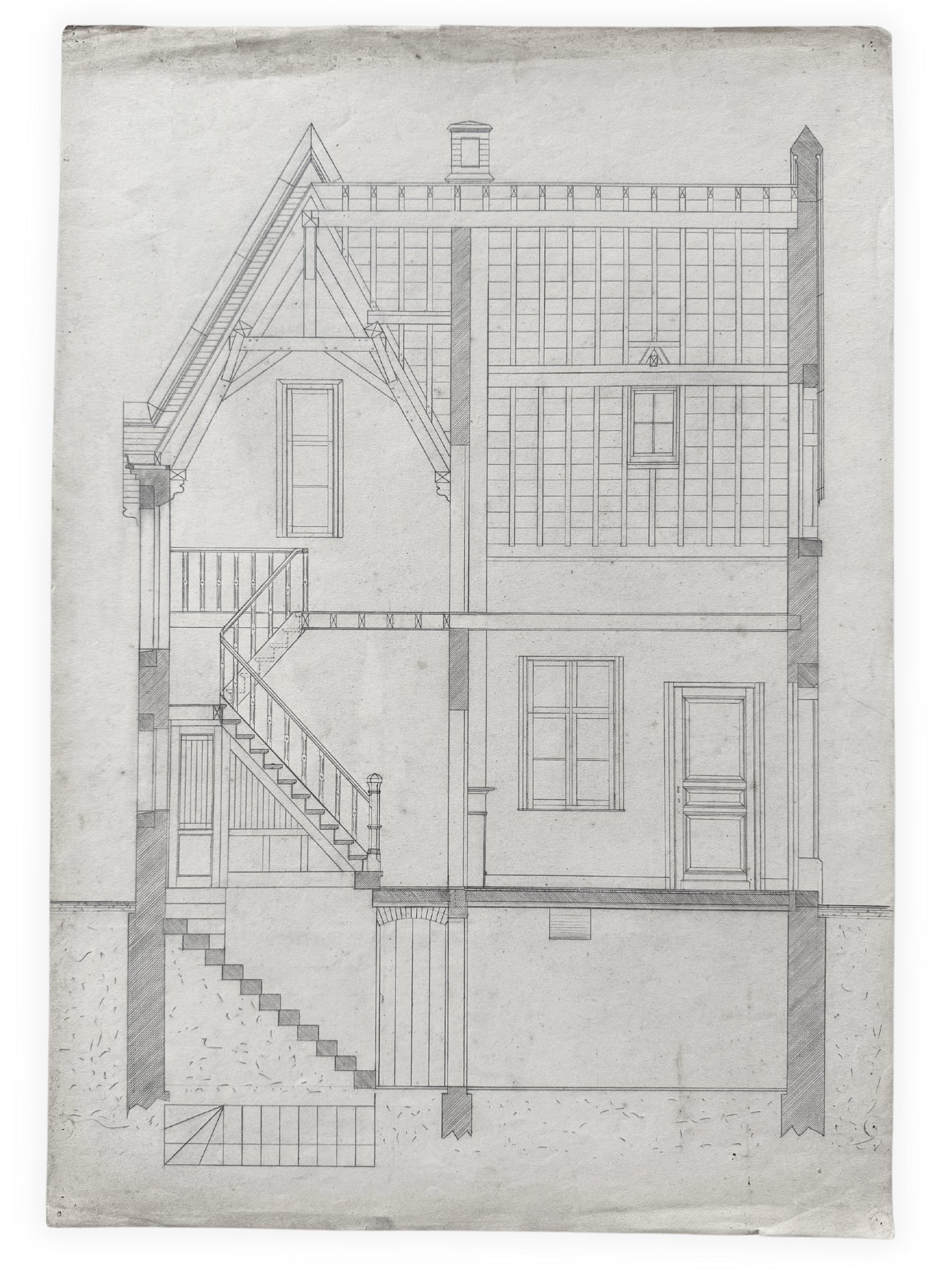 Architektur Zeichnung - Querschnitt einer Wohnhauses 1890 Entwurf