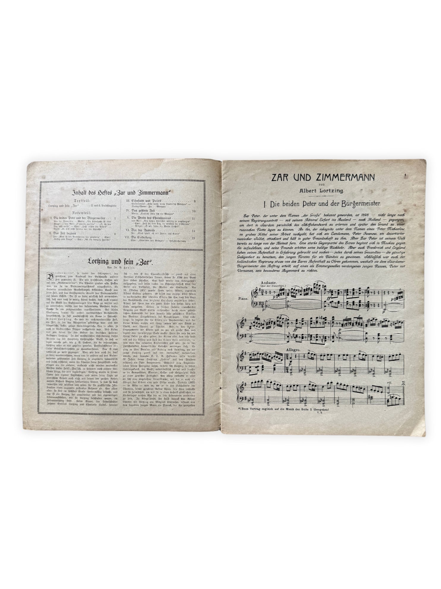 1909 Musik für Alle - Zar und Zimmermann Albert Lortzing Jahrgang V Heft 5 antikes Notenheft Ephemera