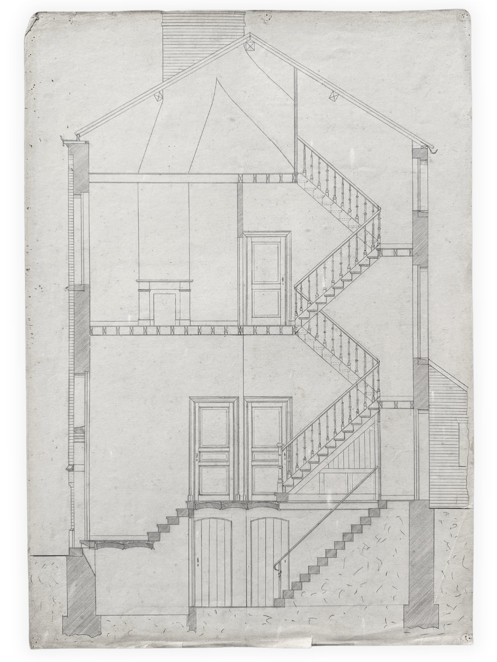 Architektur Zeichnung - Querschnitt Wohnhaus Frankreich 1890