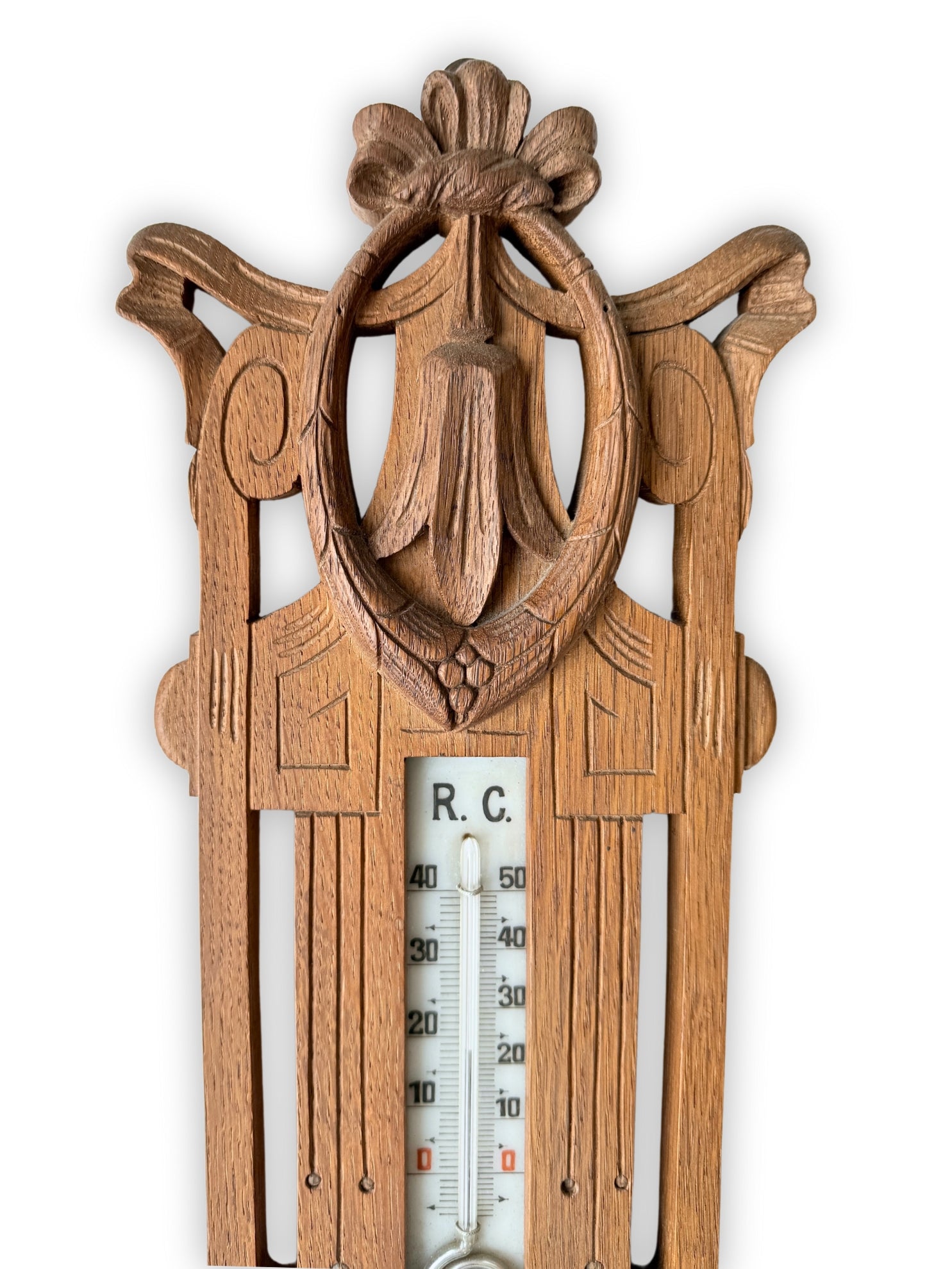 Jugendstil Wetterstation Barometer aus Holz geschnitzt um 1900