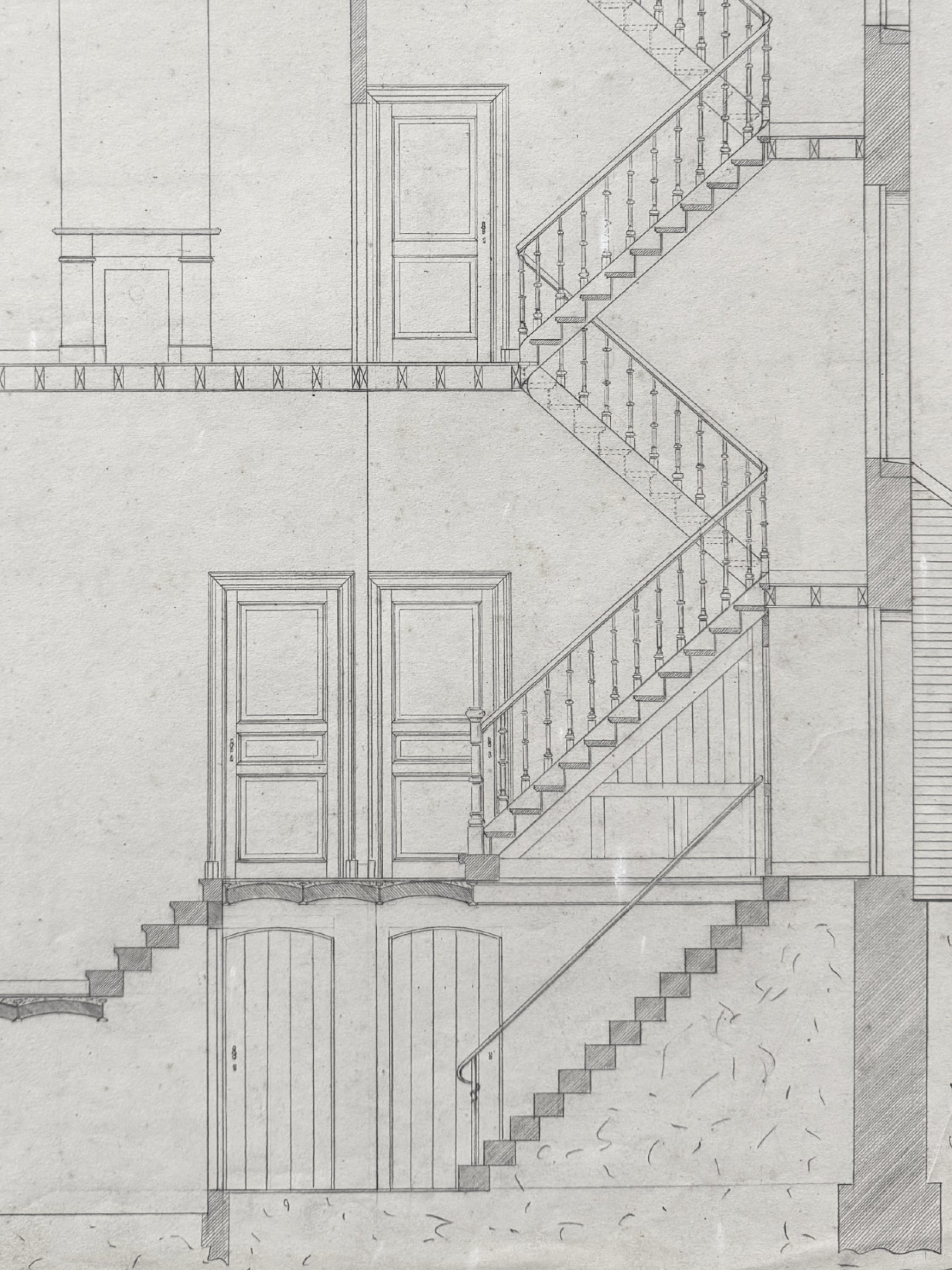 Architektur Zeichnung - Querschnitt Wohnhaus Frankreich 1890